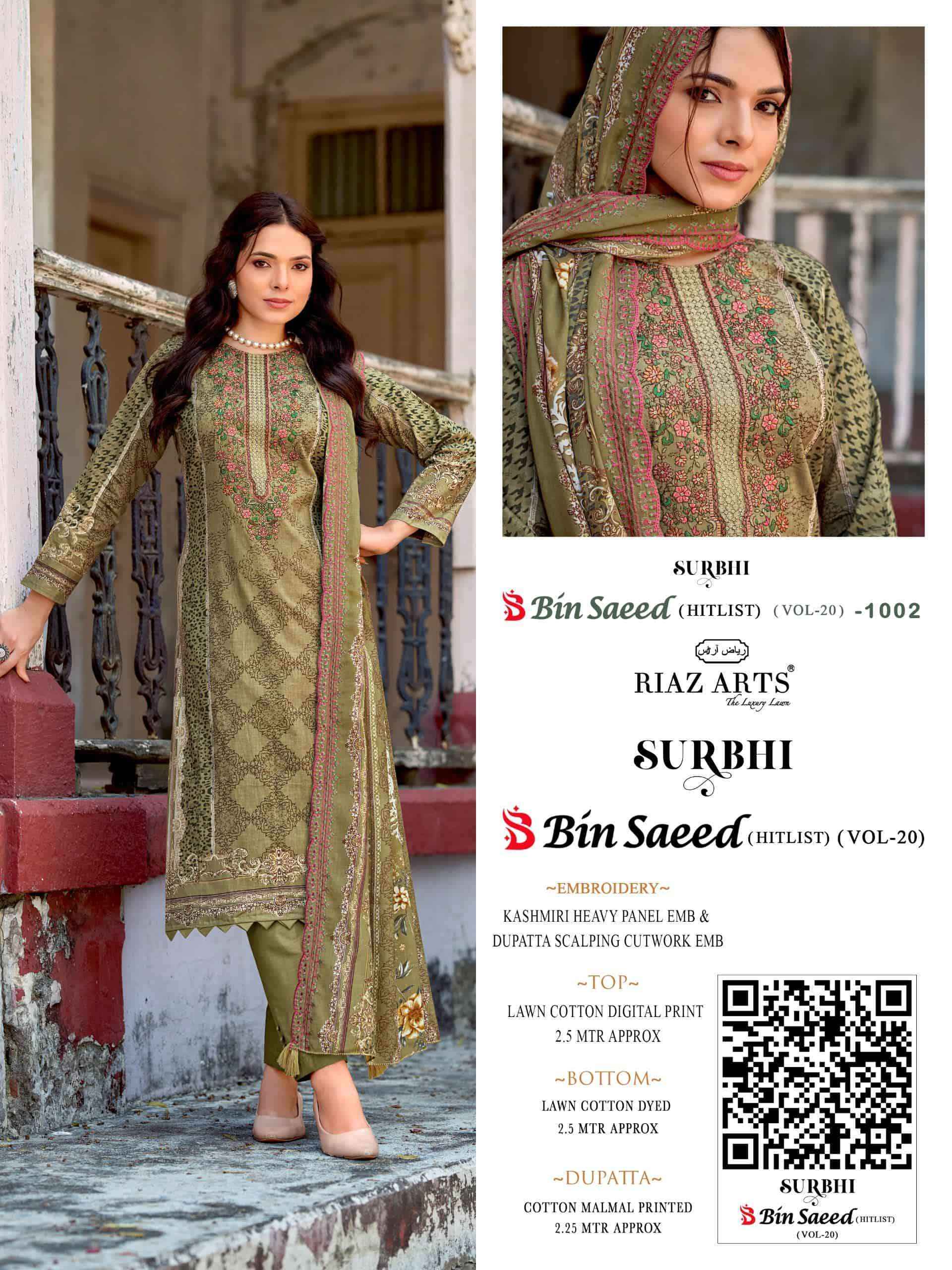 Riaz Arts Surbhi Bin Saeed Hit List Vol-20 Cotton Dress Material (4 pcs Catalogue)