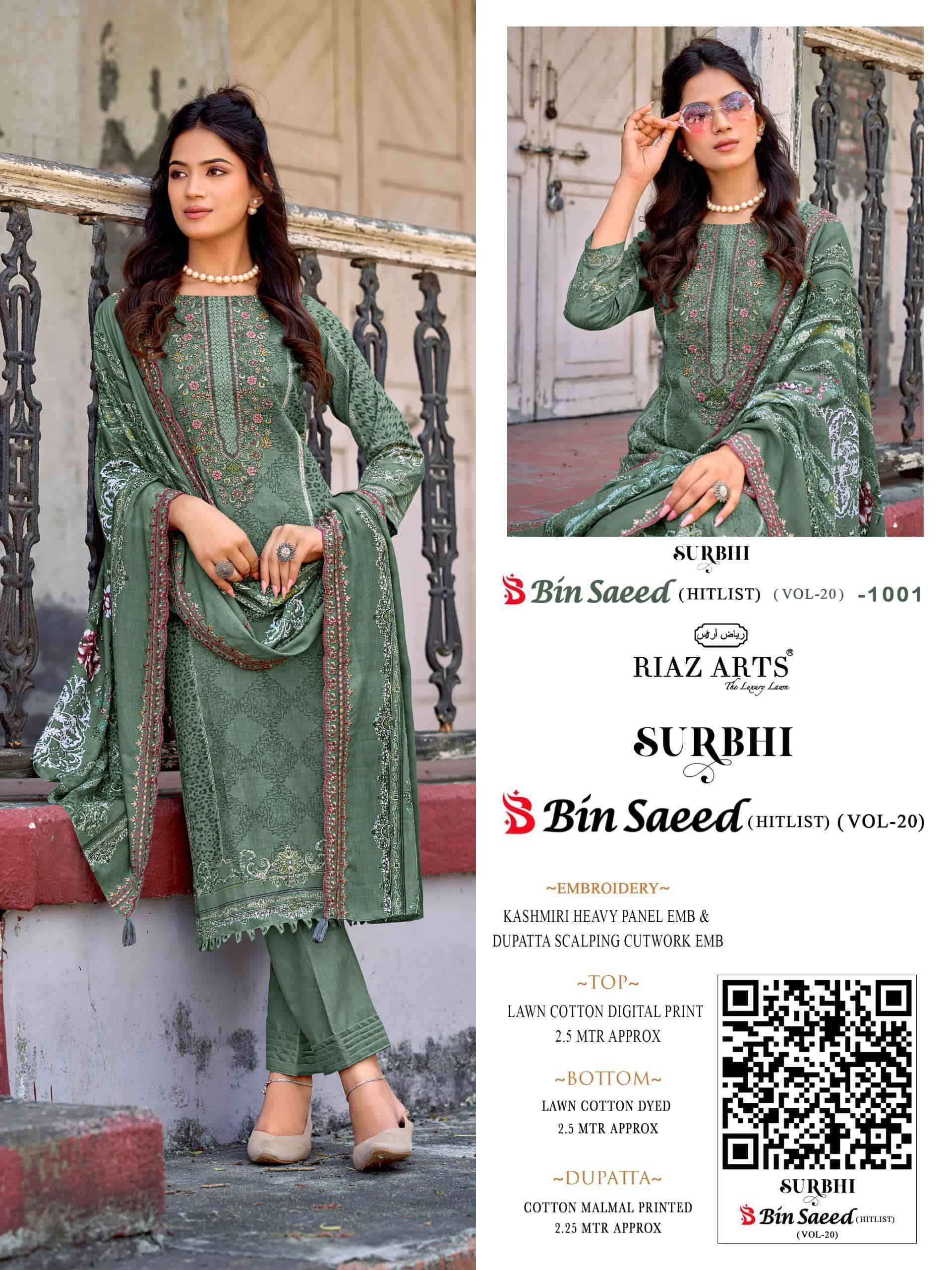 Riaz Arts Surbhi Bin Saeed Hit List Vol-20 Cotton Dress Material (4 pcs Catalogue)