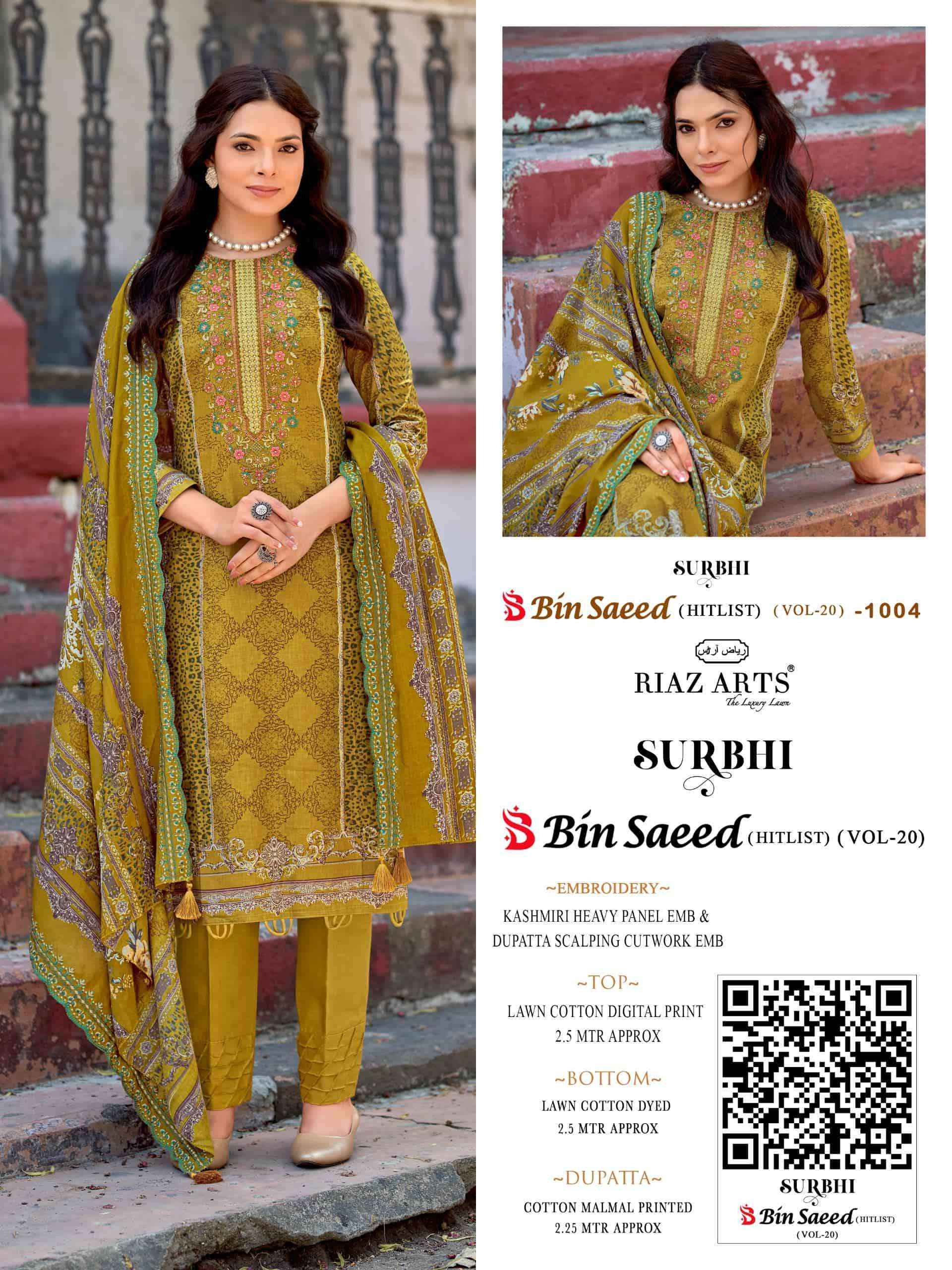 Riaz Arts Surbhi Bin Saeed Hit List Vol-20 Cotton Dress Material (4 pcs Catalogue)