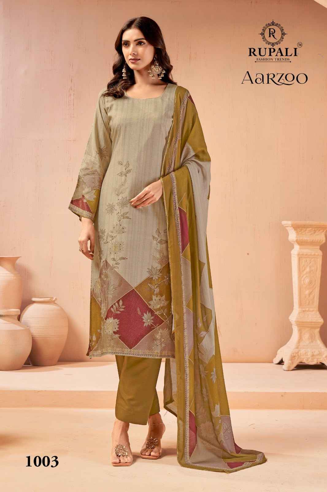 Rupali Fashion Aarzoo Viscose Muslin Dress Material 4 pcs Catalogue