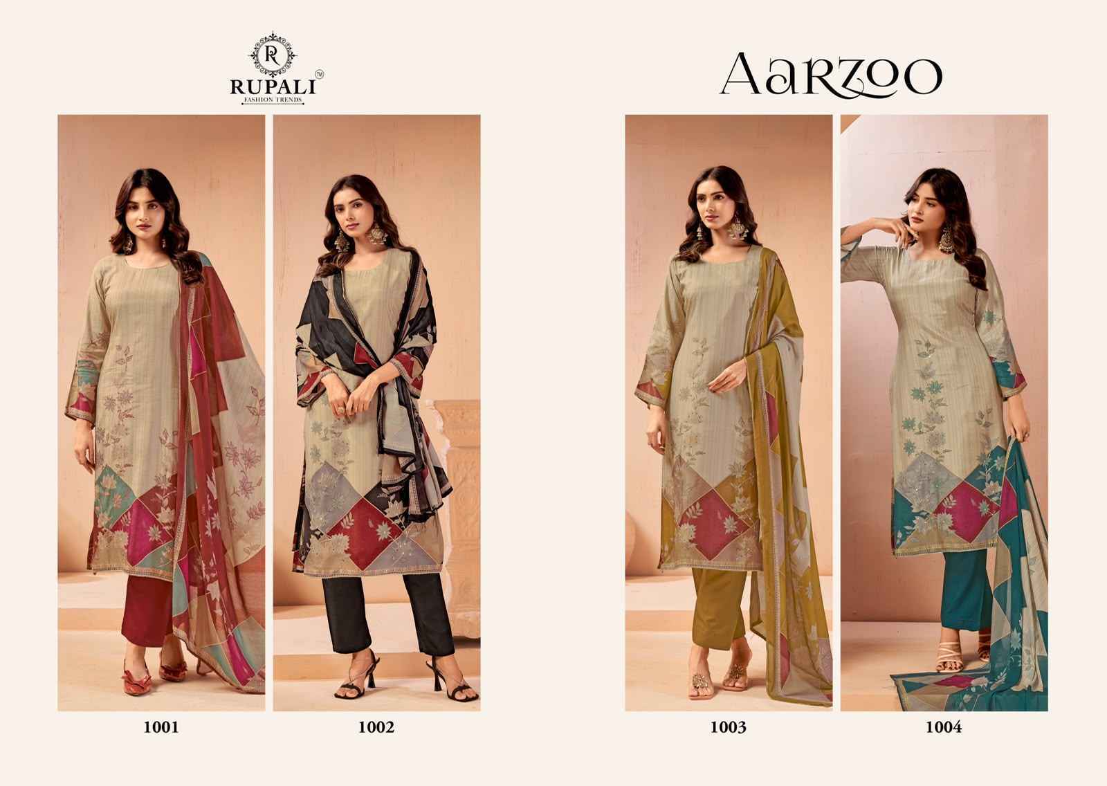 Rupali Fashion Aarzoo Viscose Muslin Dress Material 4 pcs Catalogue