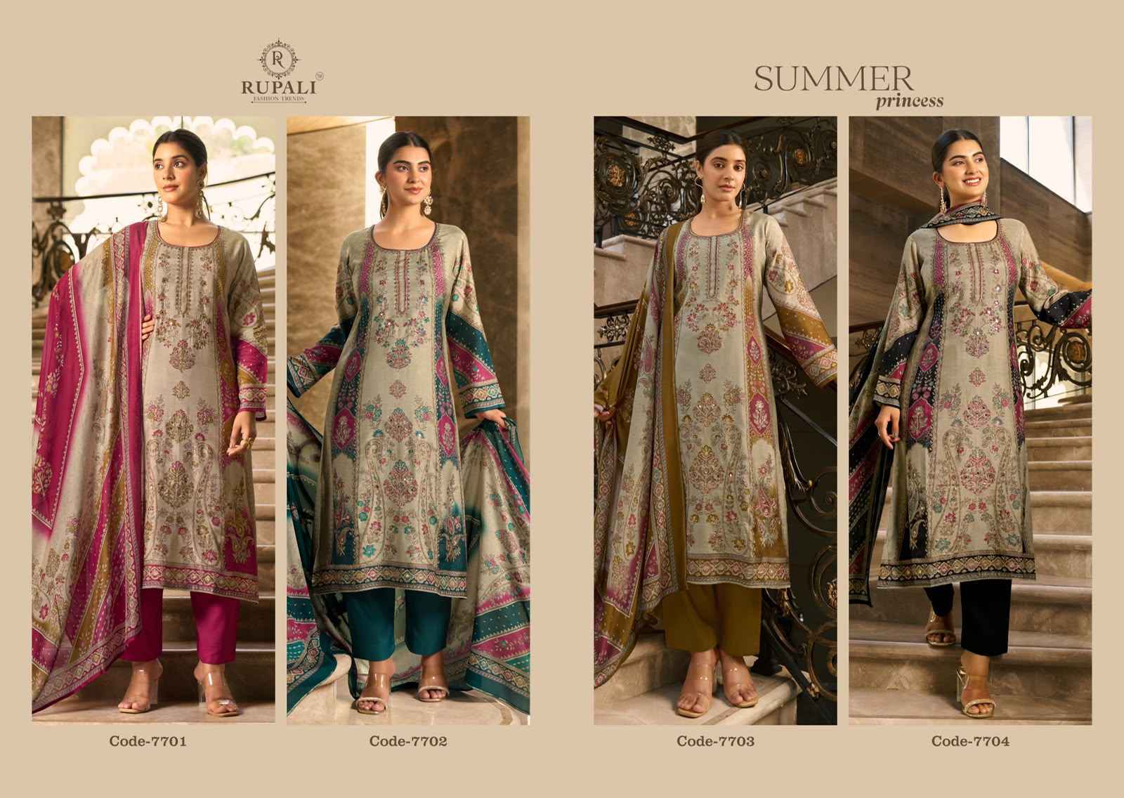 Rupali Fashion Summer Princess Vol 5 Viscose Musline Dress Material 4 pcs Catalogue