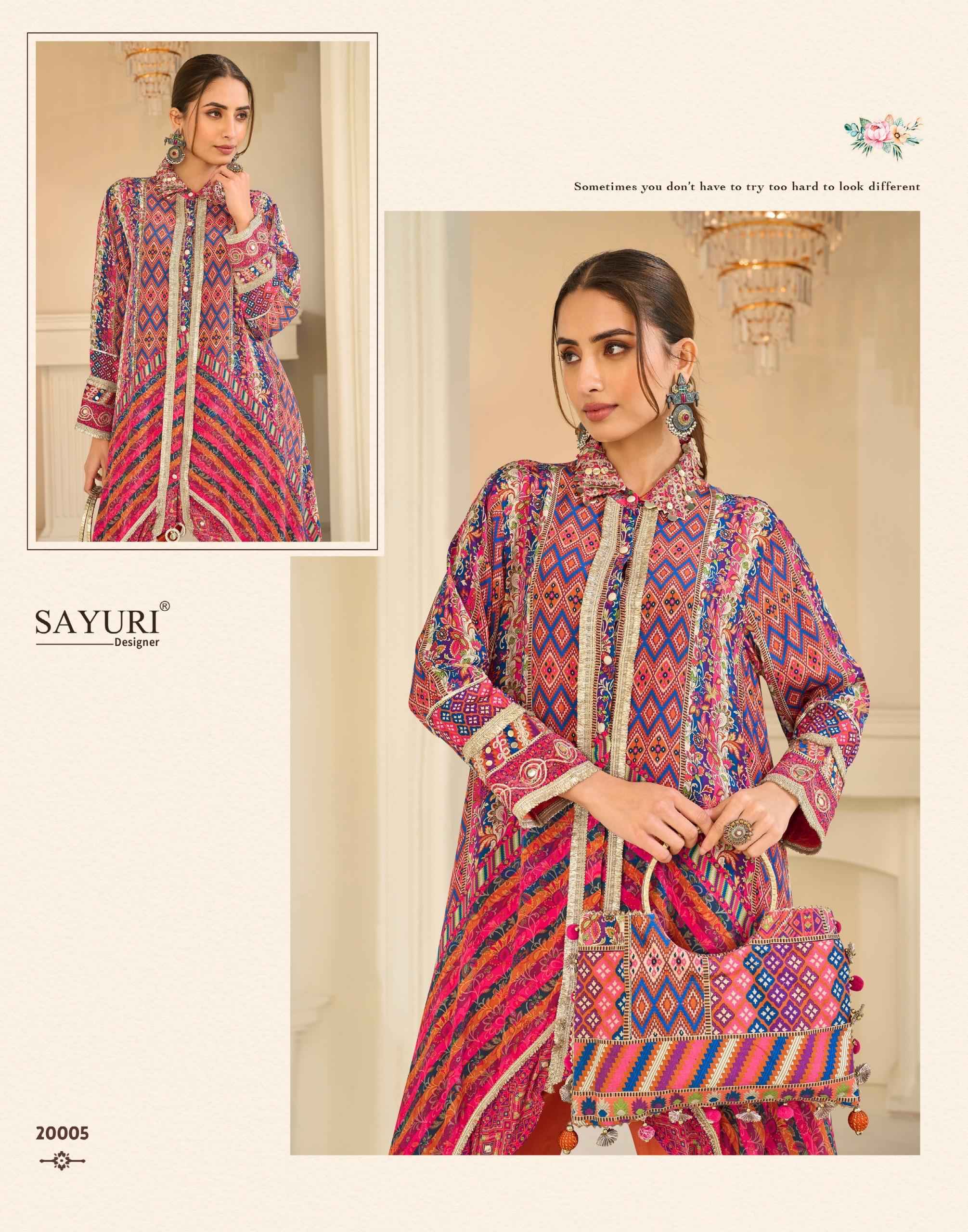 Sayuri Designer Savan Readymade Natural Crep Silk Dress 3 pcs Catalogue