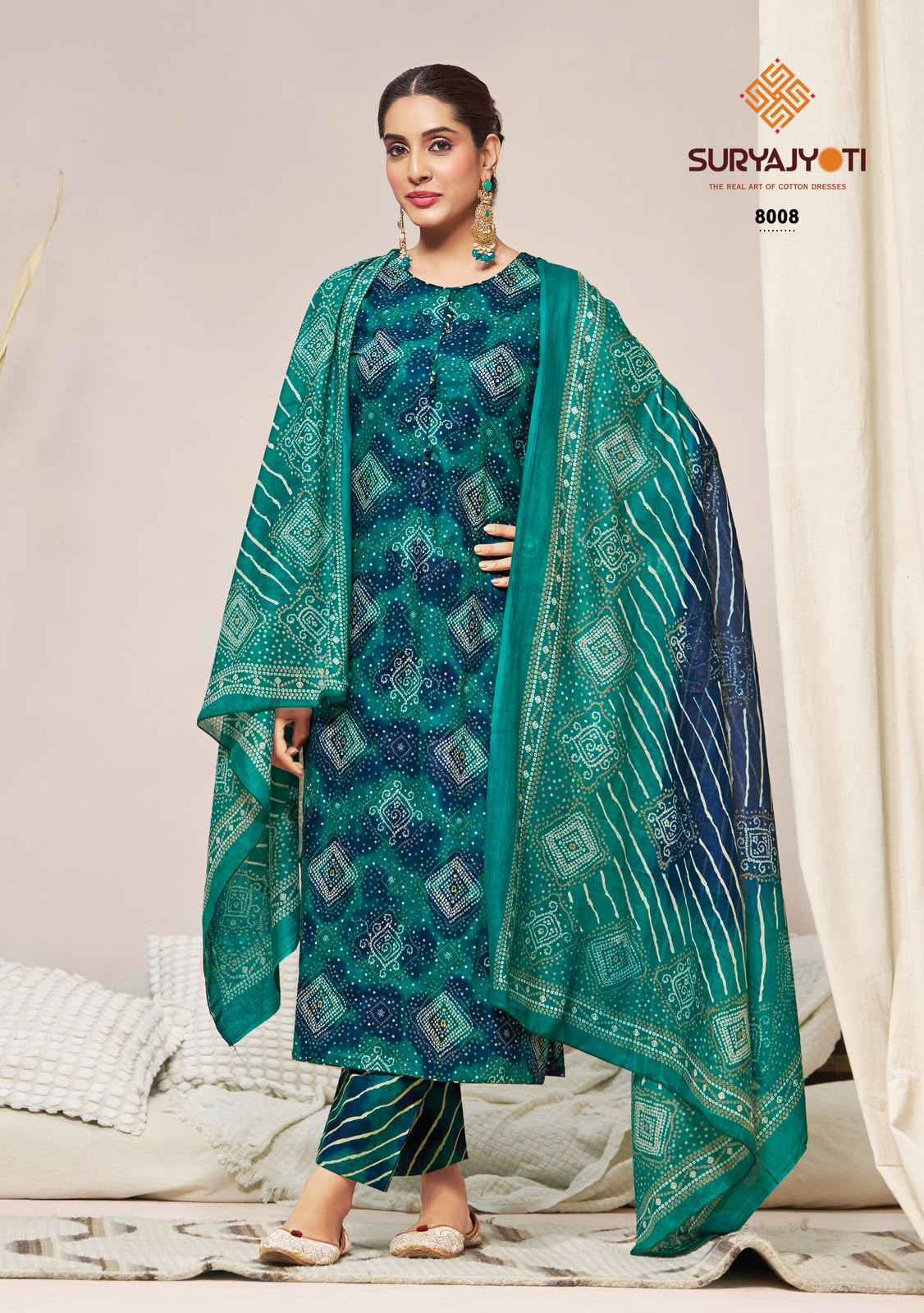 Suryajyoti Bandhani Lehariya Special Vol 8 Readymade Cotton Dress 8 pcs Catalogue
