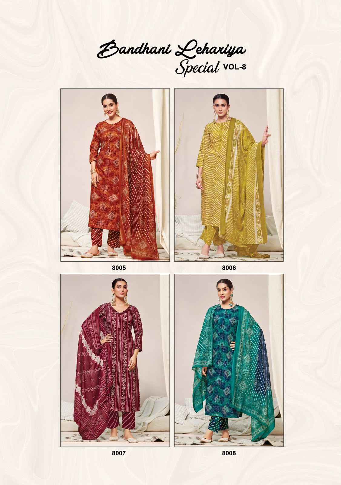 Suryajyoti Bandhani Lehariya Special Vol 8 Readymade Cotton Dress 8 pcs Catalogue