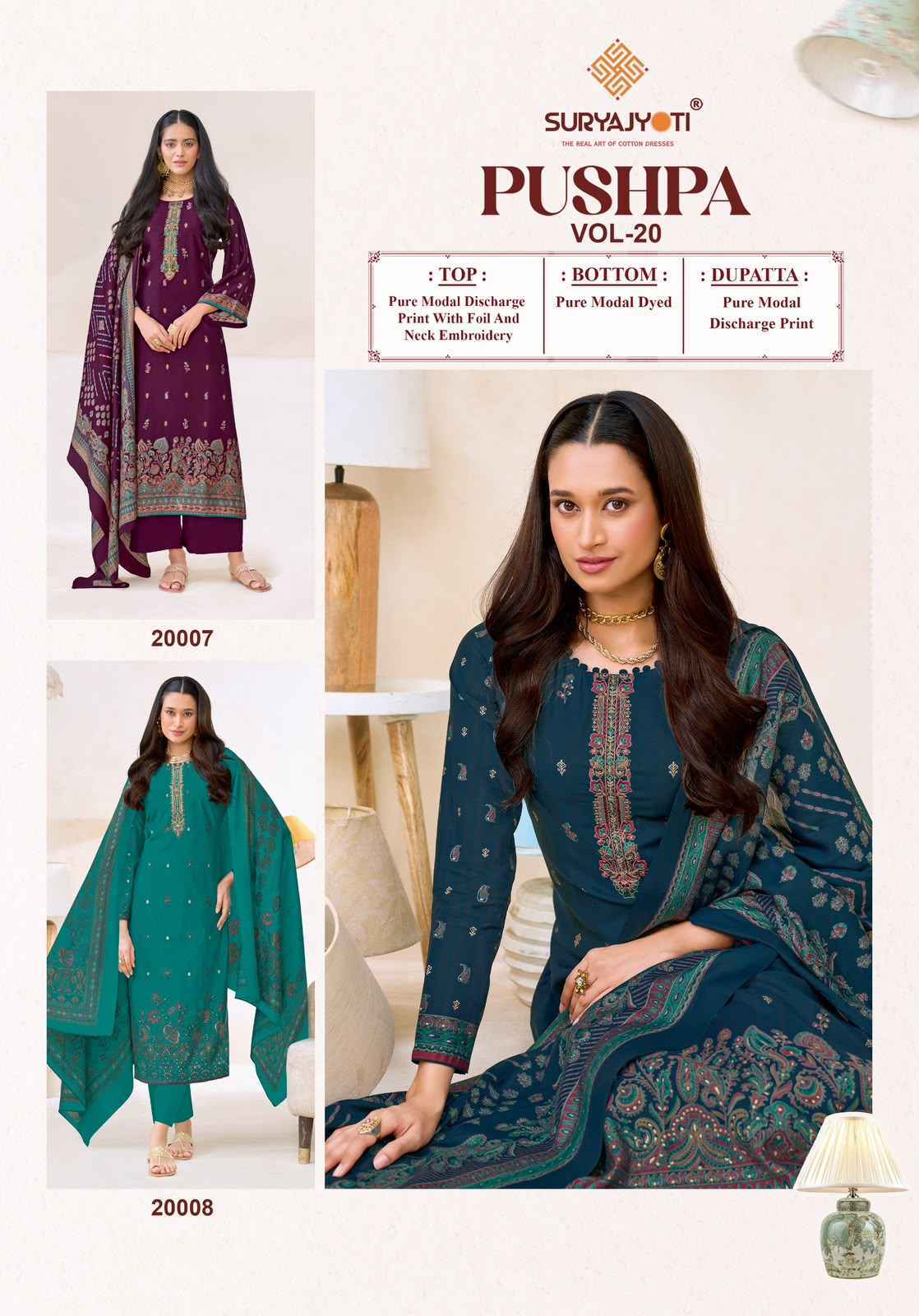 Suryajyoti Pushpa Vol-20 Modal Silk Dress Material (8 pcs Catalogue)