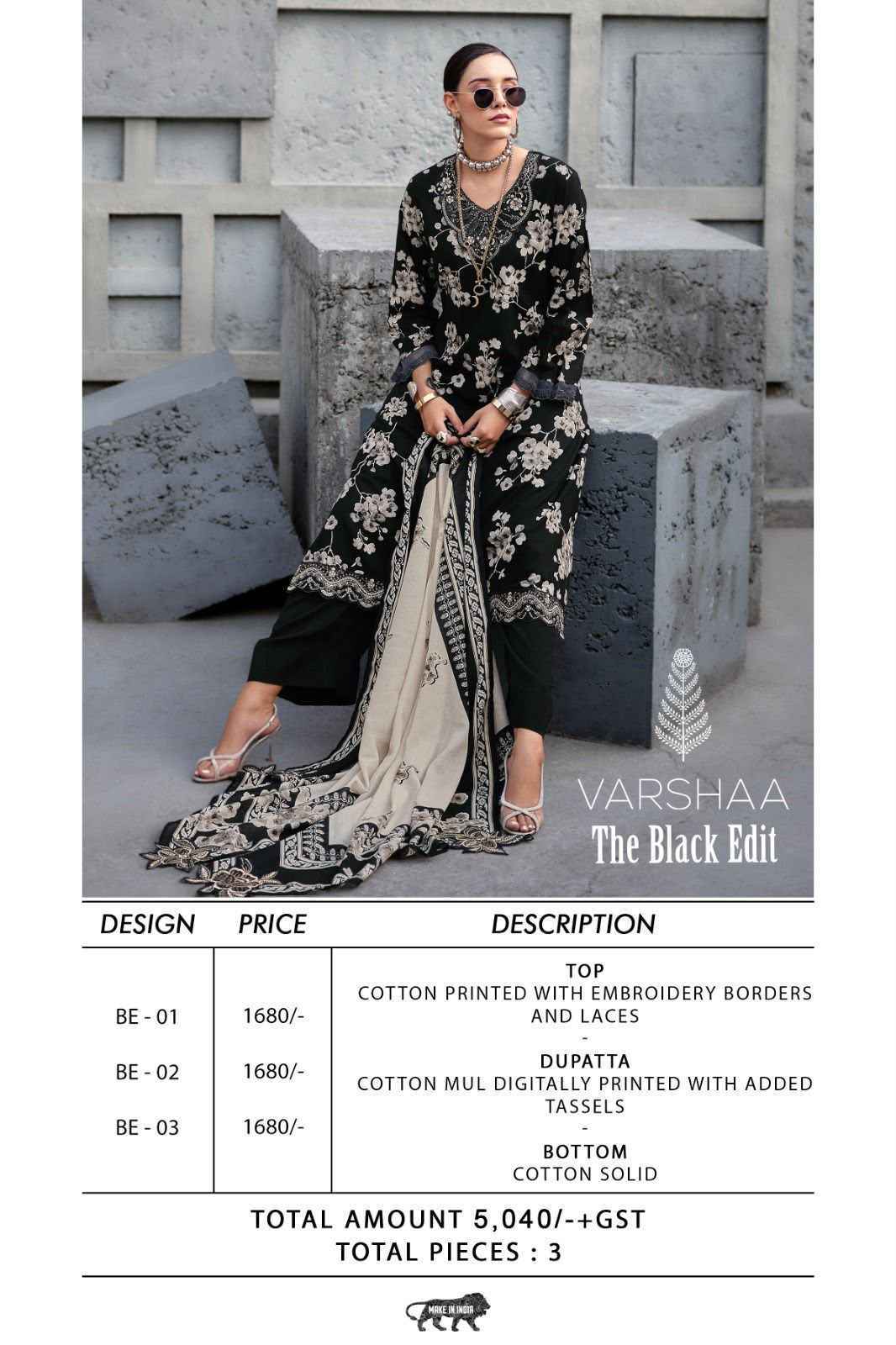 Varshaa The Black Edit Cotton Dress Material (3 pcs Catalogue)