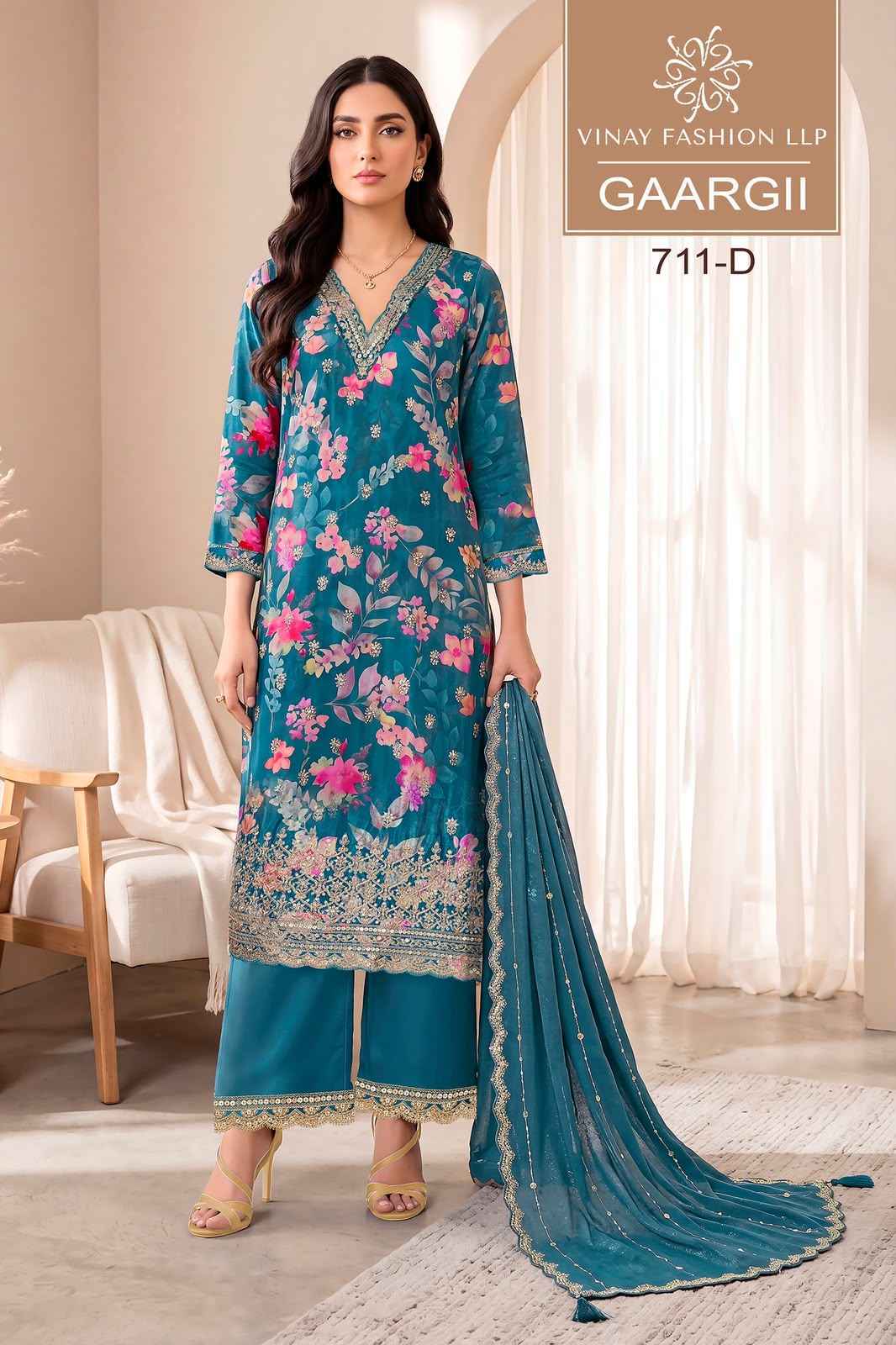 Vinay Fashion Kuleesh Gaargii Chinnon Dress Material 4 pcs Catalogue