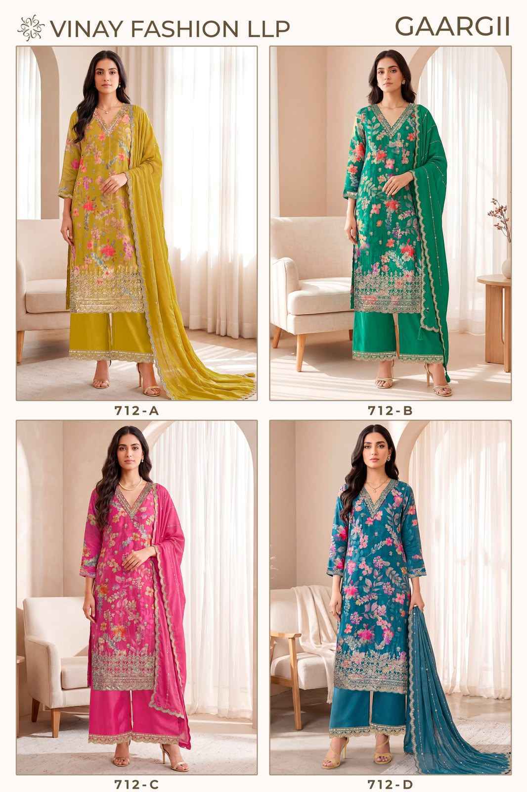 Vinay Fashion Kuleesh Gaargii Chinnon Dress Material 4 pcs Catalogue