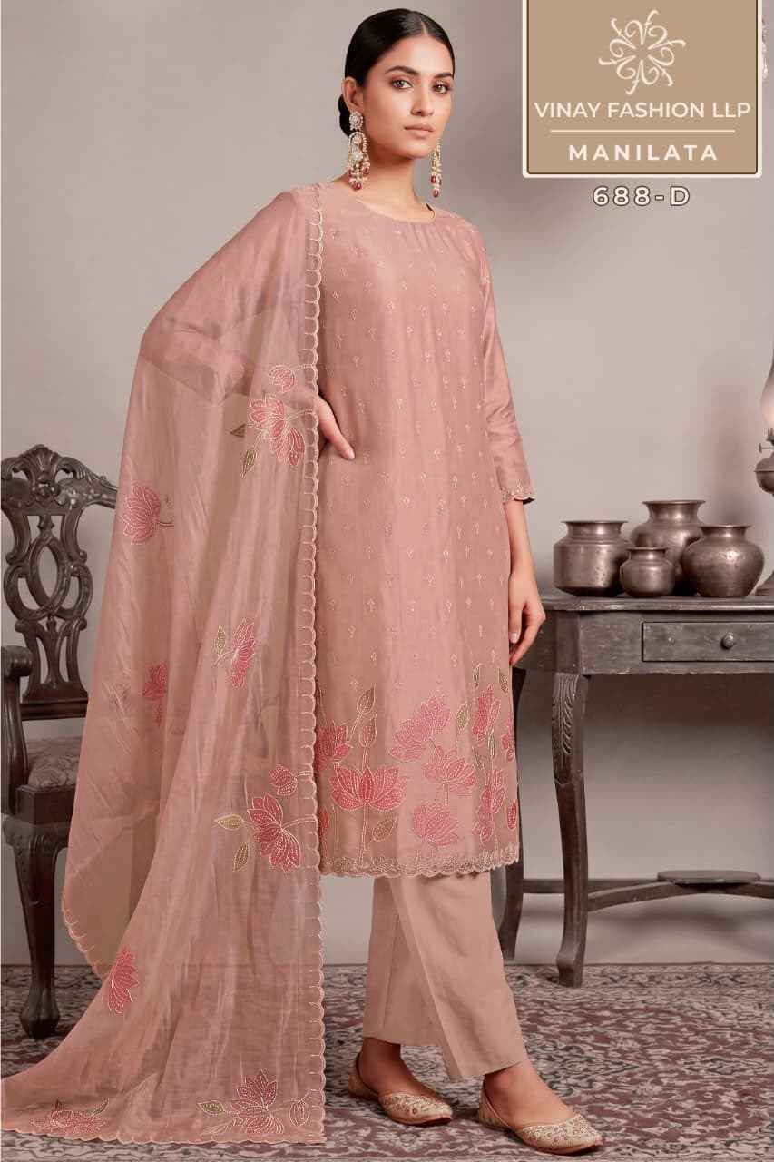 Vinay Fashion Kuleesh Manilata Salsa Silk Dress Material (4 pcs Catalogue)