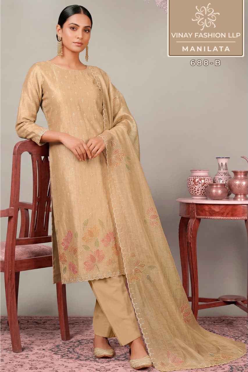 Vinay Fashion Kuleesh Manilata Salsa Silk Dress Material (4 pcs Catalogue)
