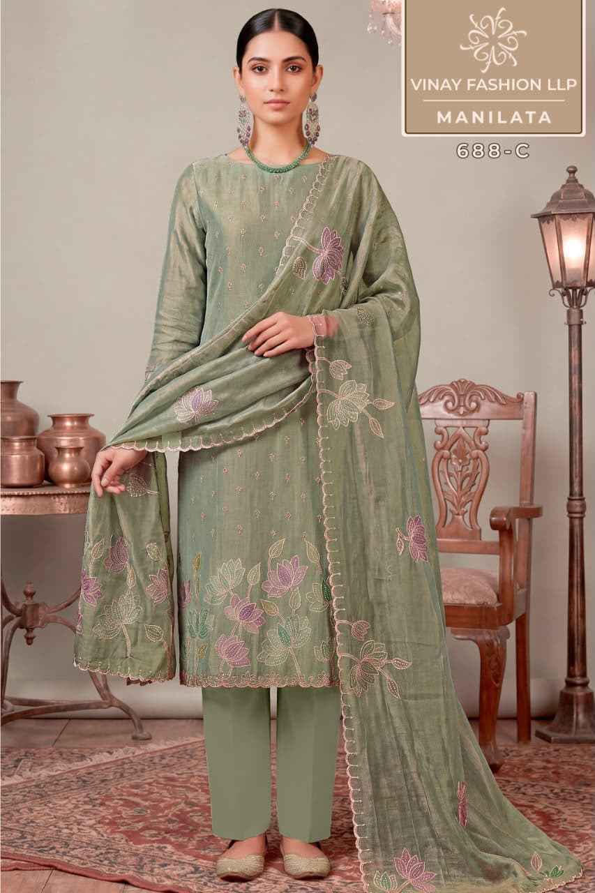 Vinay Fashion Kuleesh Manilata Salsa Silk Dress Material (4 pcs Catalogue)