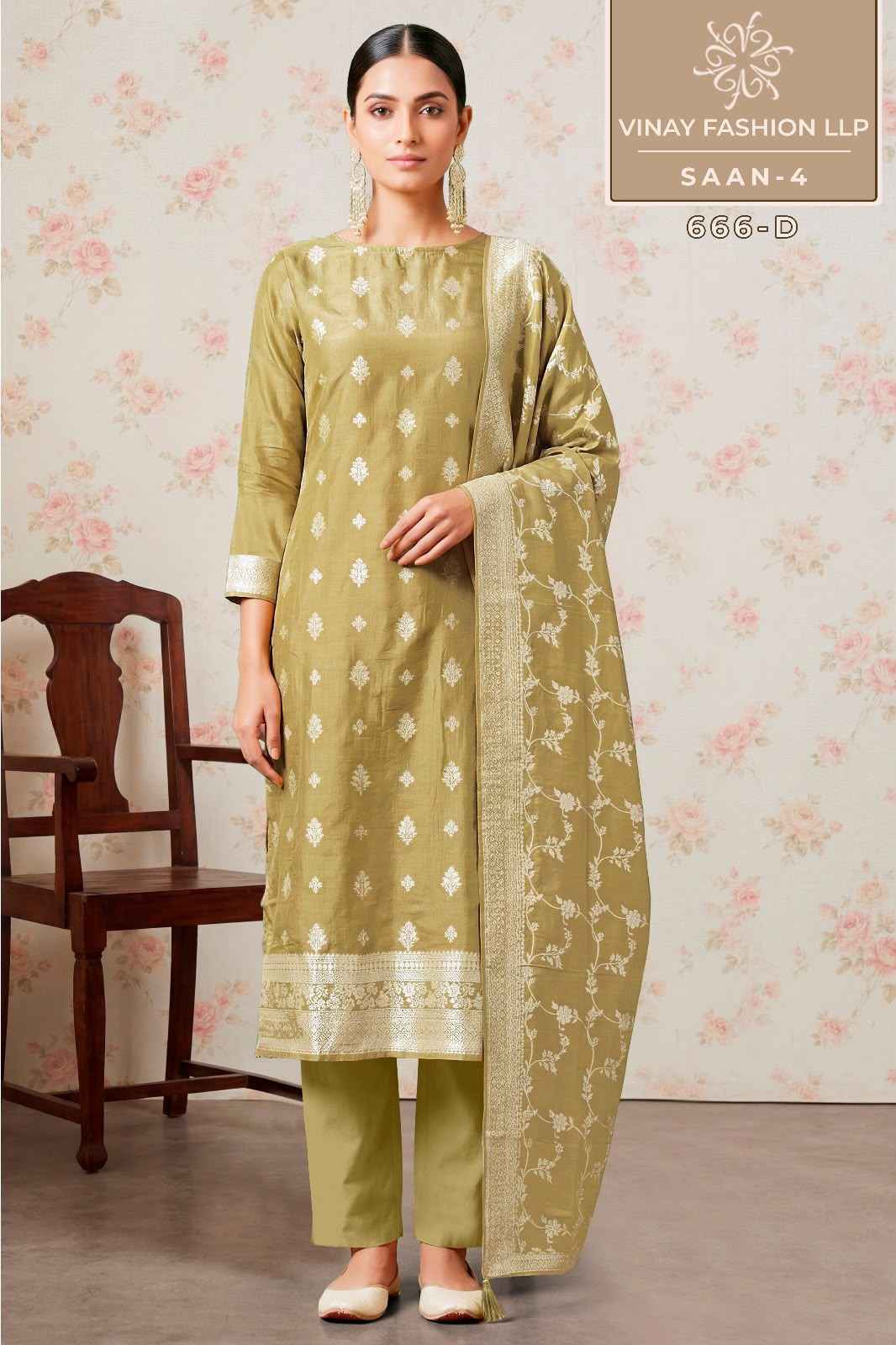 Vinay Kuleesh Saan Vol-4 Viscose Muslin Dress Material (4 pcs Catalogue)