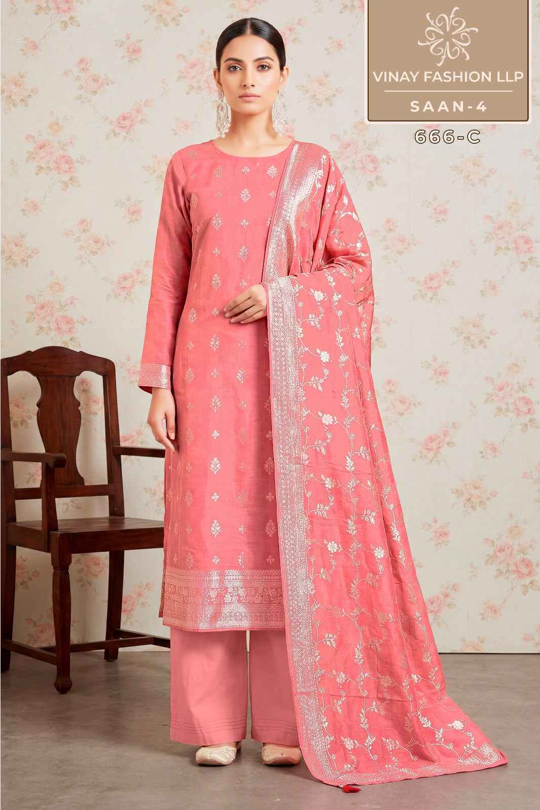 Vinay Kuleesh Saan Vol-4 Viscose Muslin Dress Material (4 pcs Catalogue)