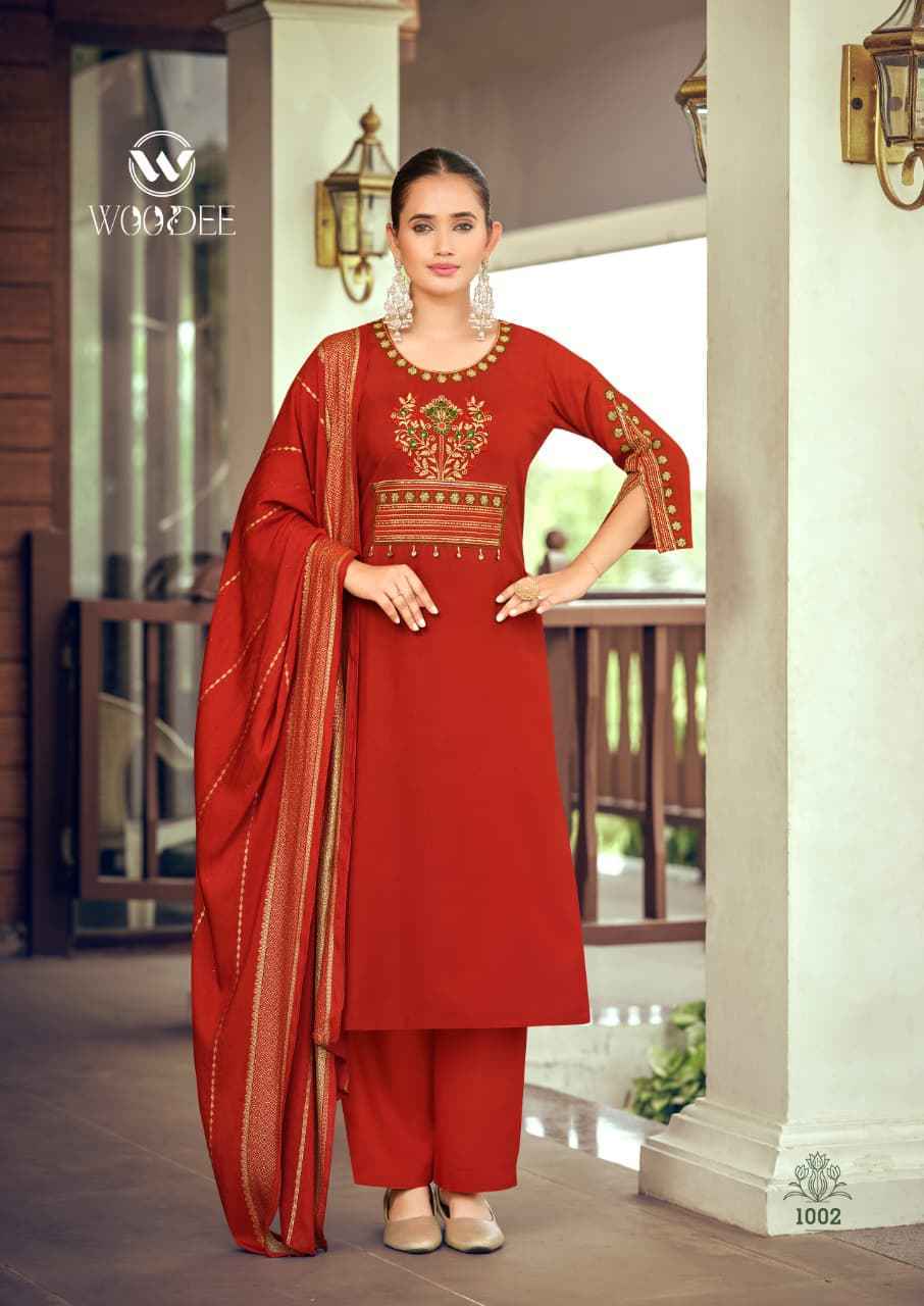 Woodee Nikhaar Rayon Readymade Suit (6 pcs Catalogue)