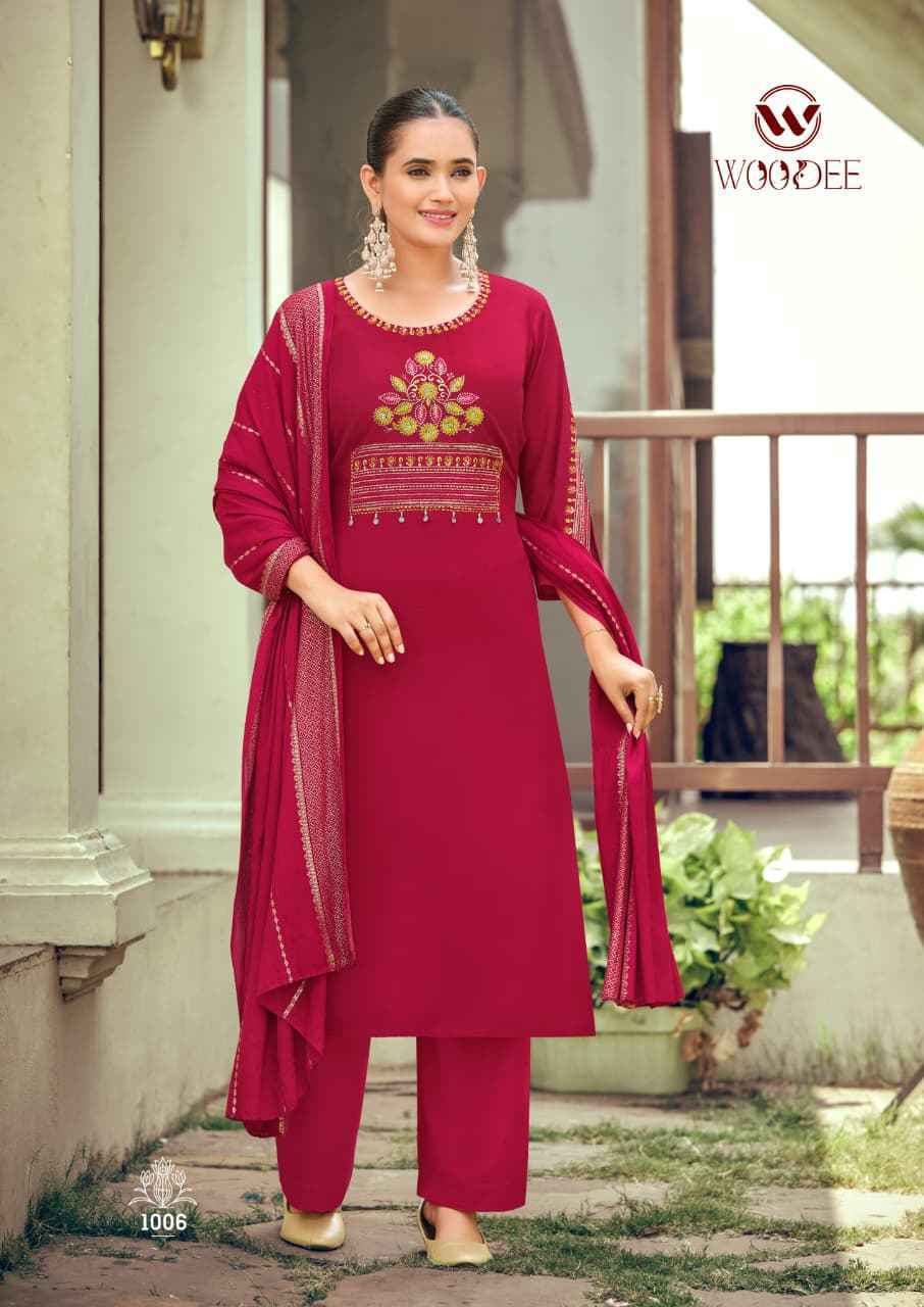 Woodee Nikhaar Rayon Readymade Suit (6 pcs Catalogue)