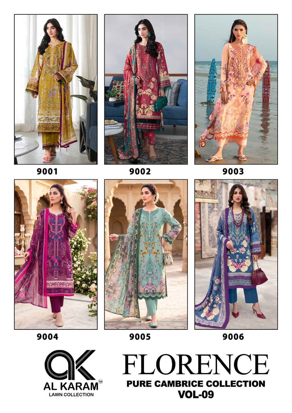 Al Karam Florence Vol 9 Cambric Cotton Dress Material 6 pcs Catalogue