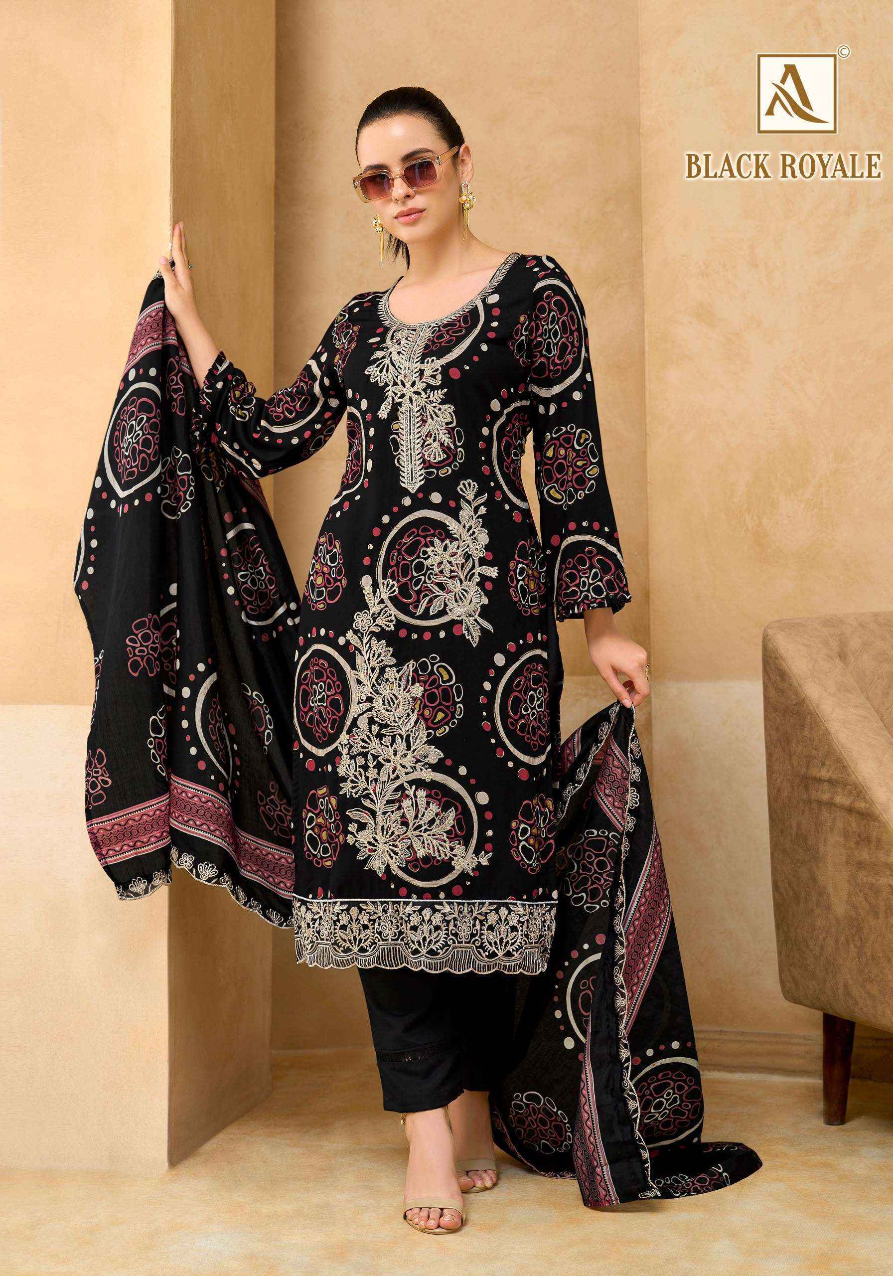 Alok Black Royale Viscose Rayon Dress Material 6 pcs Catalogue
