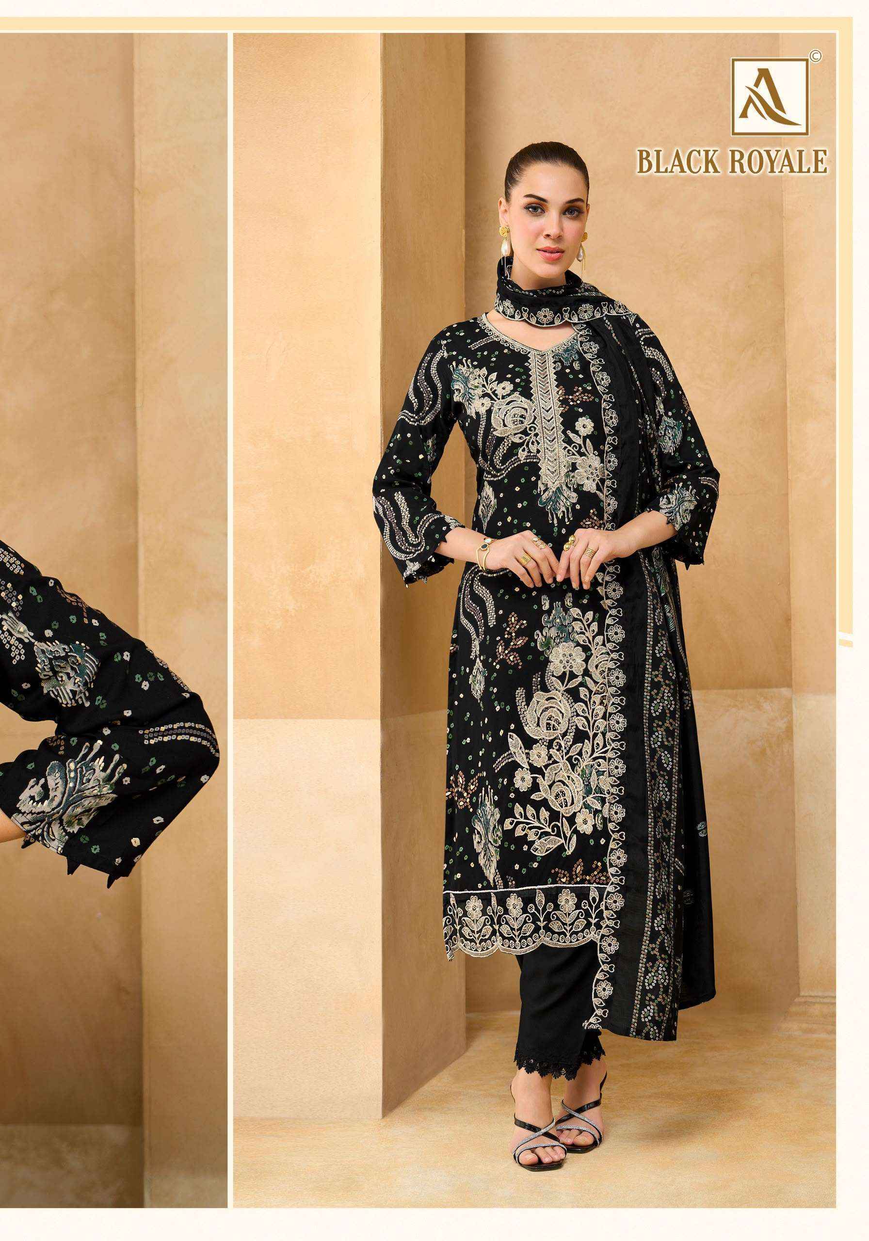 Alok Black Royale Viscose Rayon Dress Material 6 pcs Catalogue