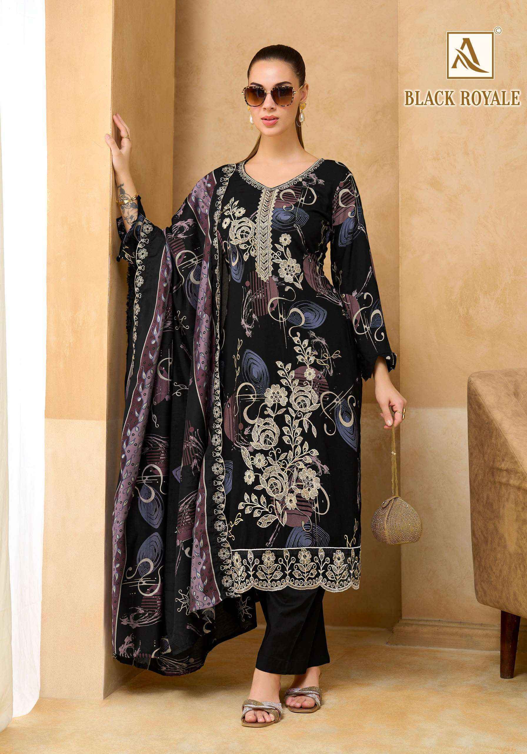 Alok Black Royale Viscose Rayon Dress Material 6 pcs Catalogue
