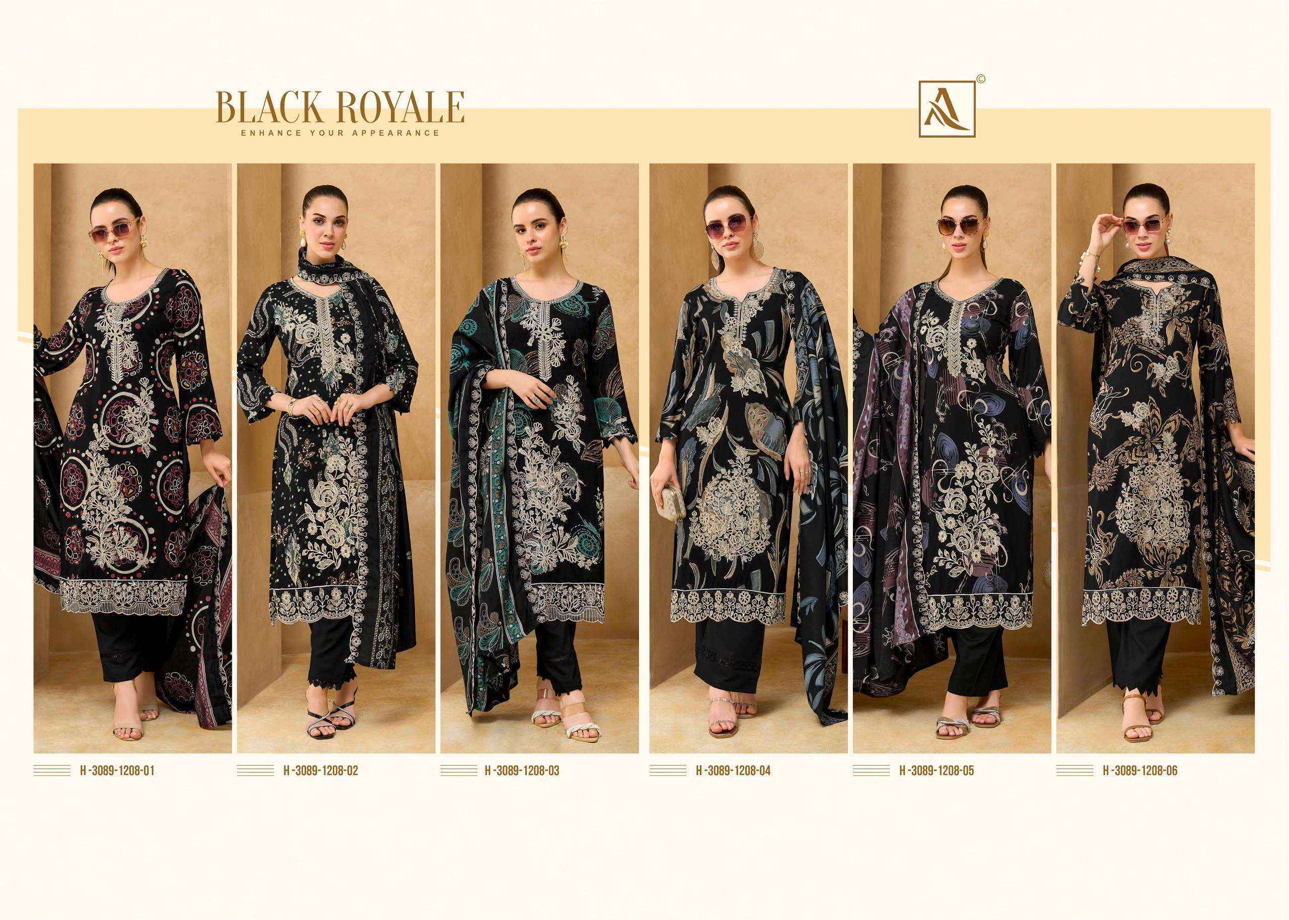 Alok Black Royale Viscose Rayon Dress Material 6 pcs Catalogue