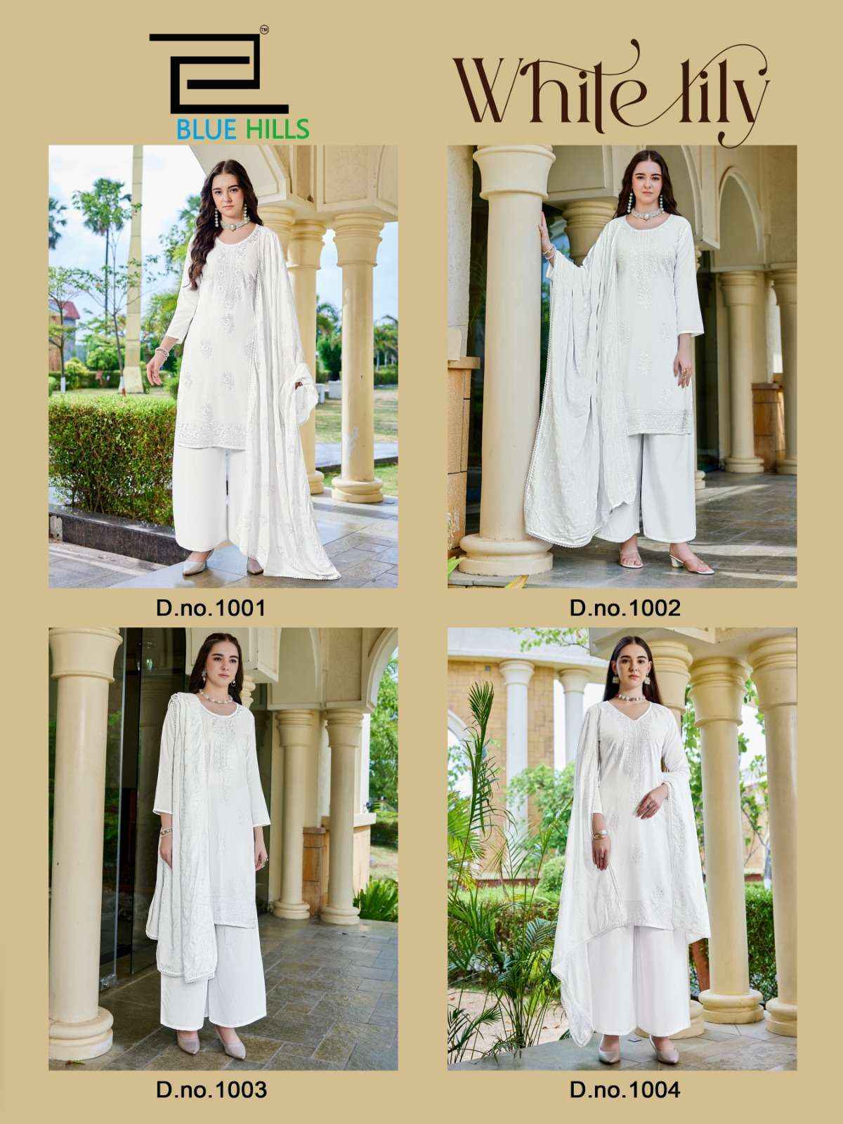 Blue Hills White Lily Rayon Kurti Combo 4 pcs Catalogue
