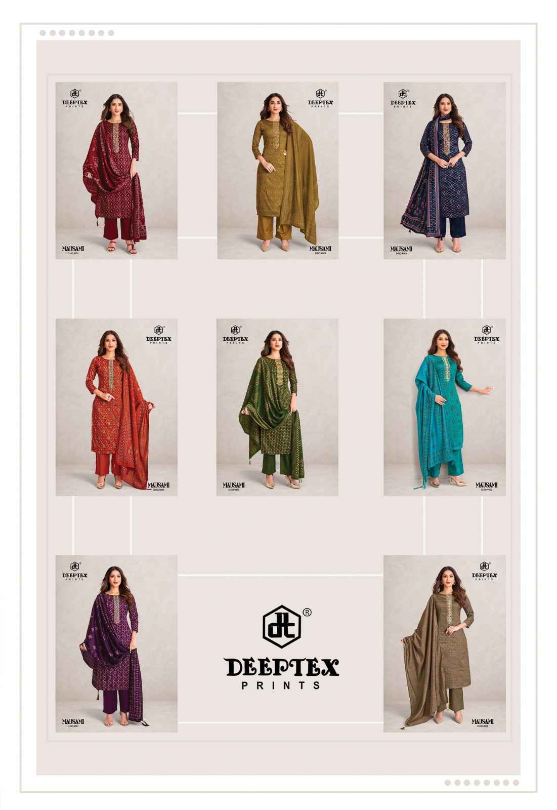 Deeptex Mausami Vol 4 Jam Satin Dress Material 8 pcs Catalogue