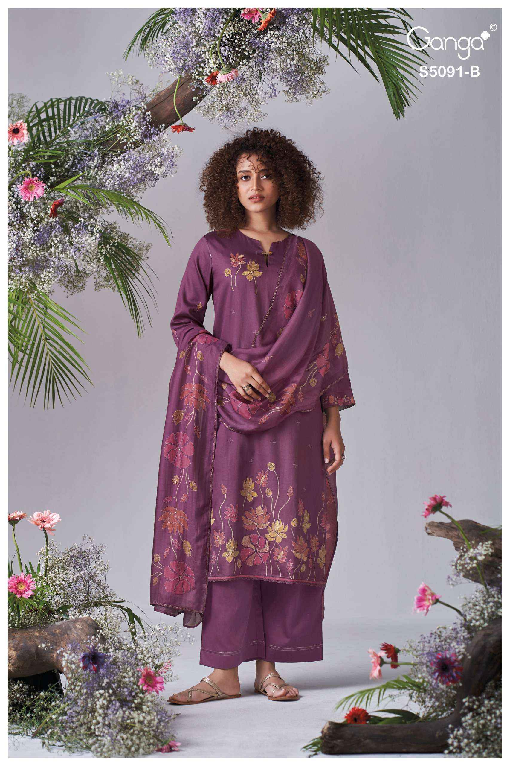 Ganga Baerin 5091 Satin Cotton Dress Material 4 pcs Catalogue
