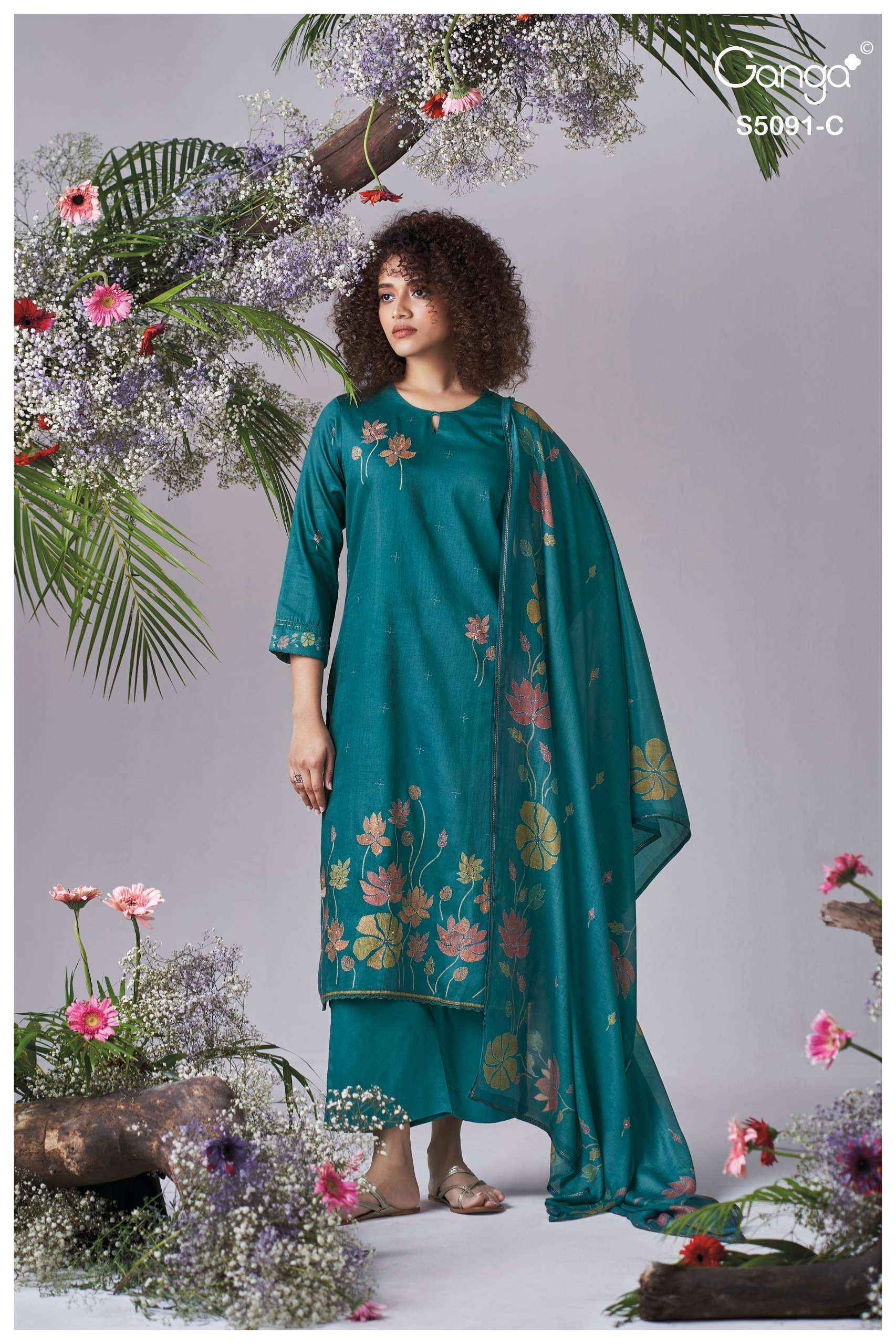 Ganga Baerin 5091 Satin Cotton Dress Material 4 pcs Catalogue
