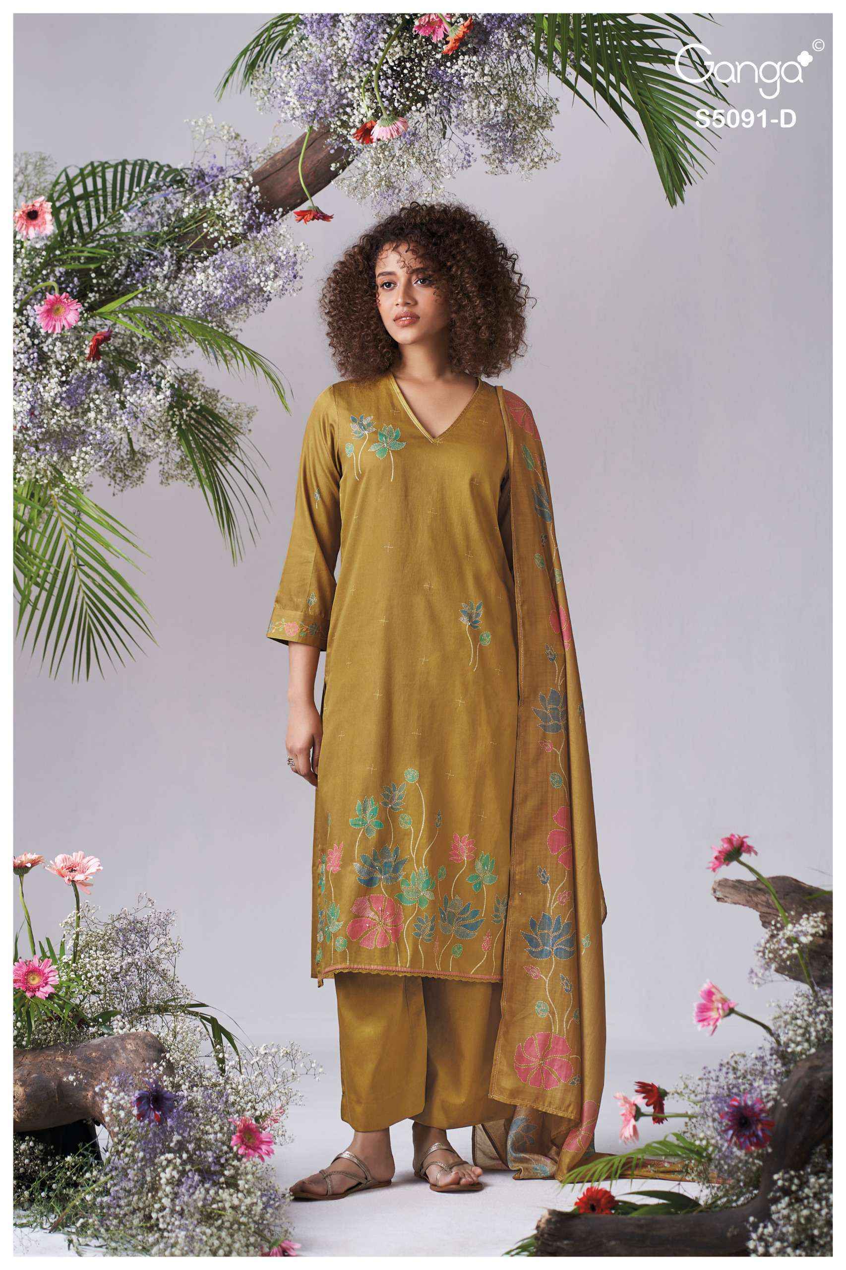 Ganga Baerin 5091 Satin Cotton Dress Material 4 pcs Catalogue