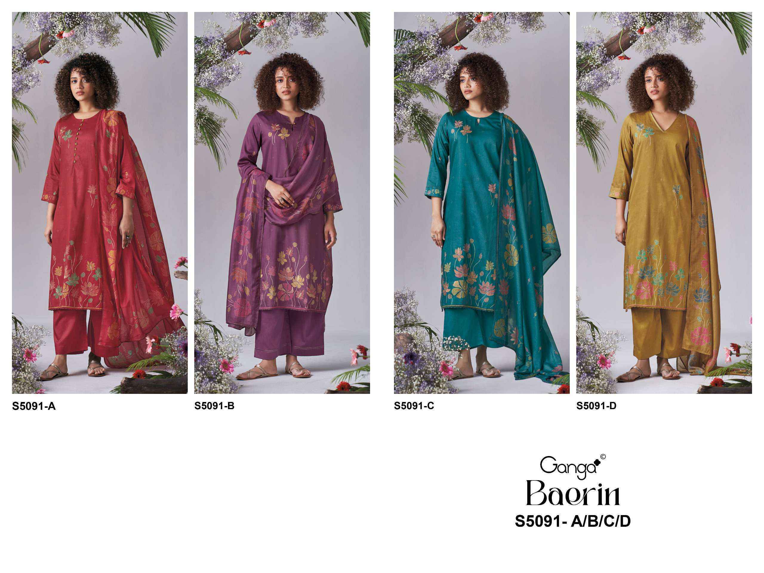 Ganga Baerin 5091 Satin Cotton Dress Material 4 pcs Catalogue