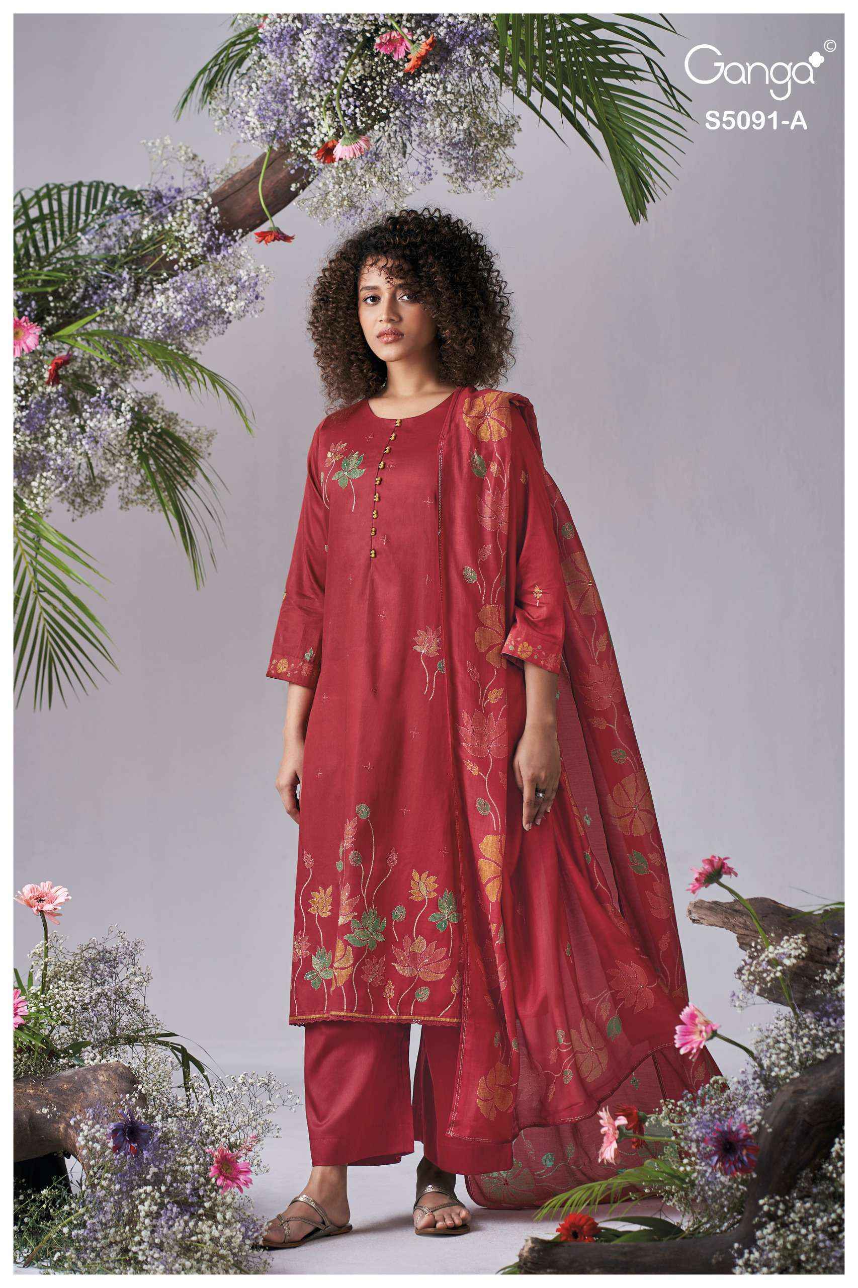 Ganga Baerin 5091 Satin Cotton Dress Material 4 pcs Catalogue