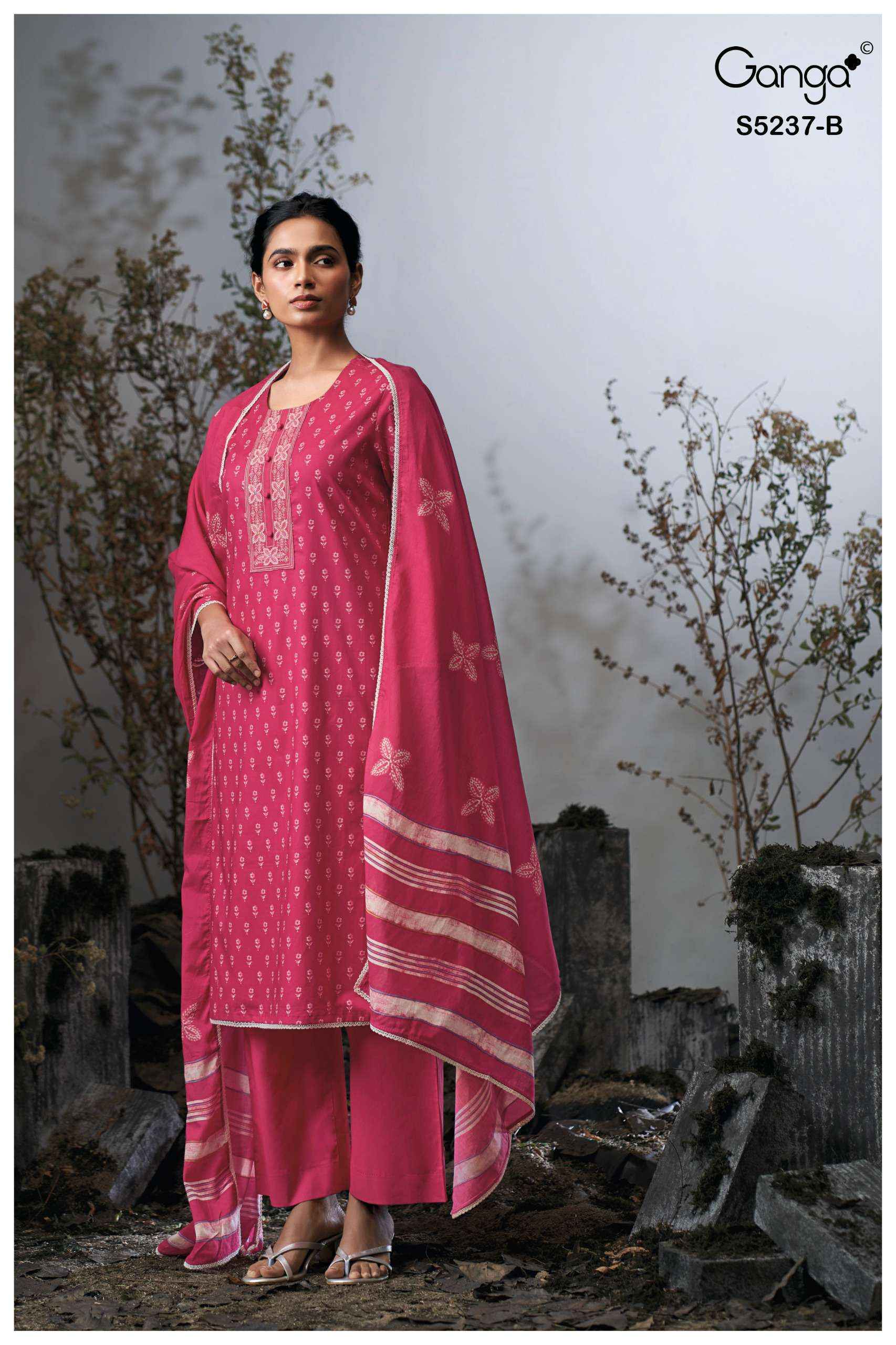 Ganga Cazzie 5237 Satin Cotton Dress Material 4 pcs Catalogue