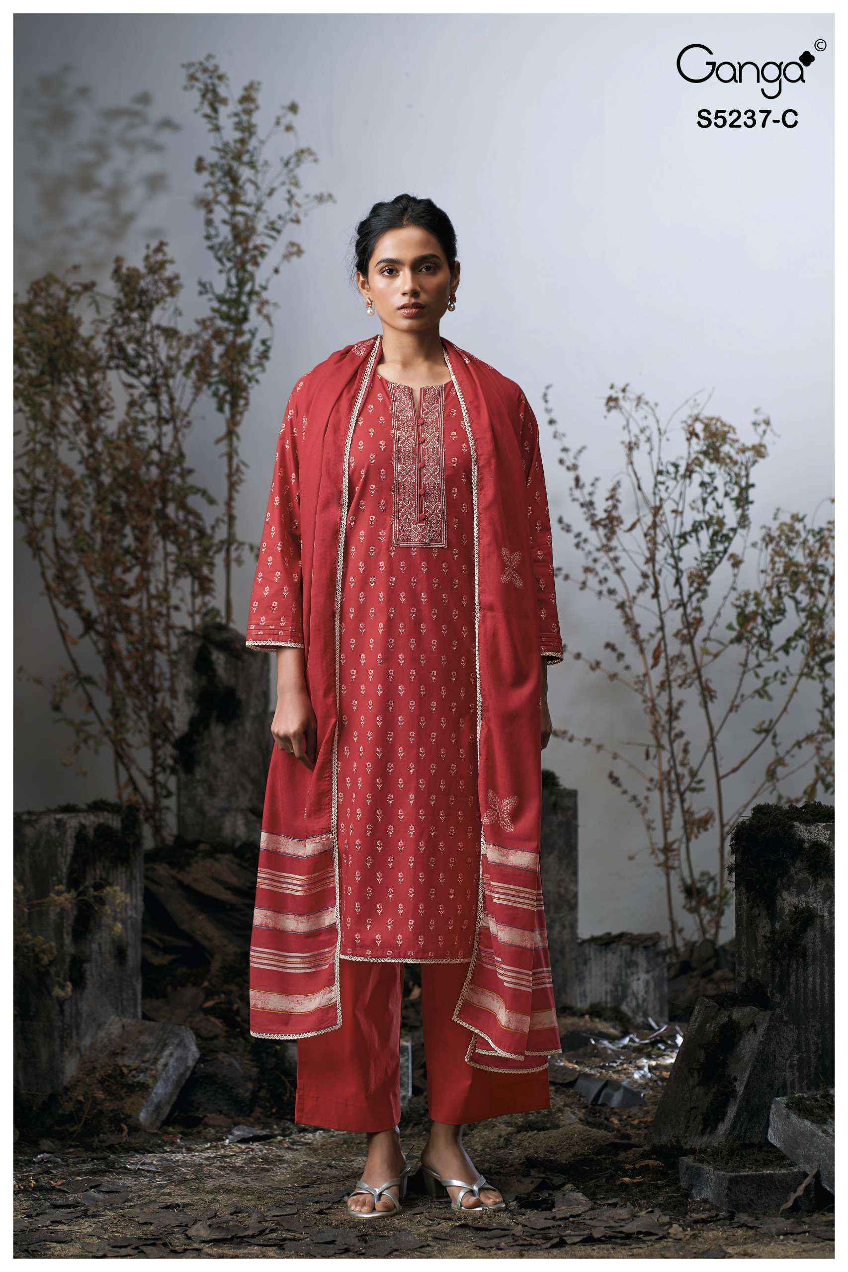 Ganga Cazzie 5237 Satin Cotton Dress Material 4 pcs Catalogue