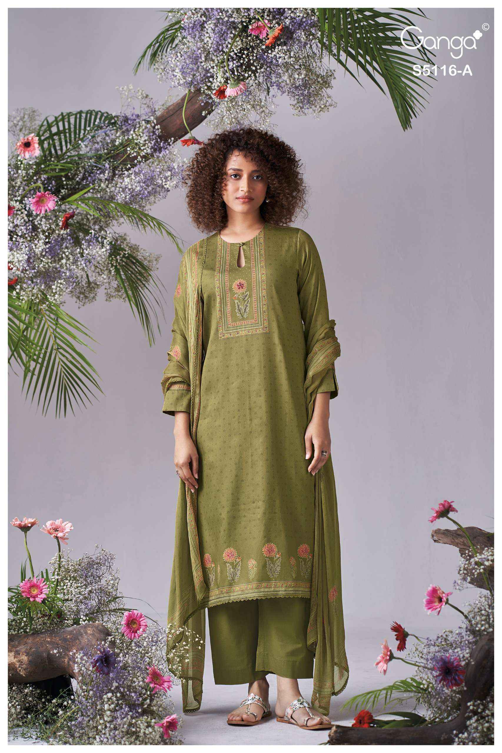 Ganga Elisia 5116 Satin Cotton Dress Material 4 pcs Catalogue