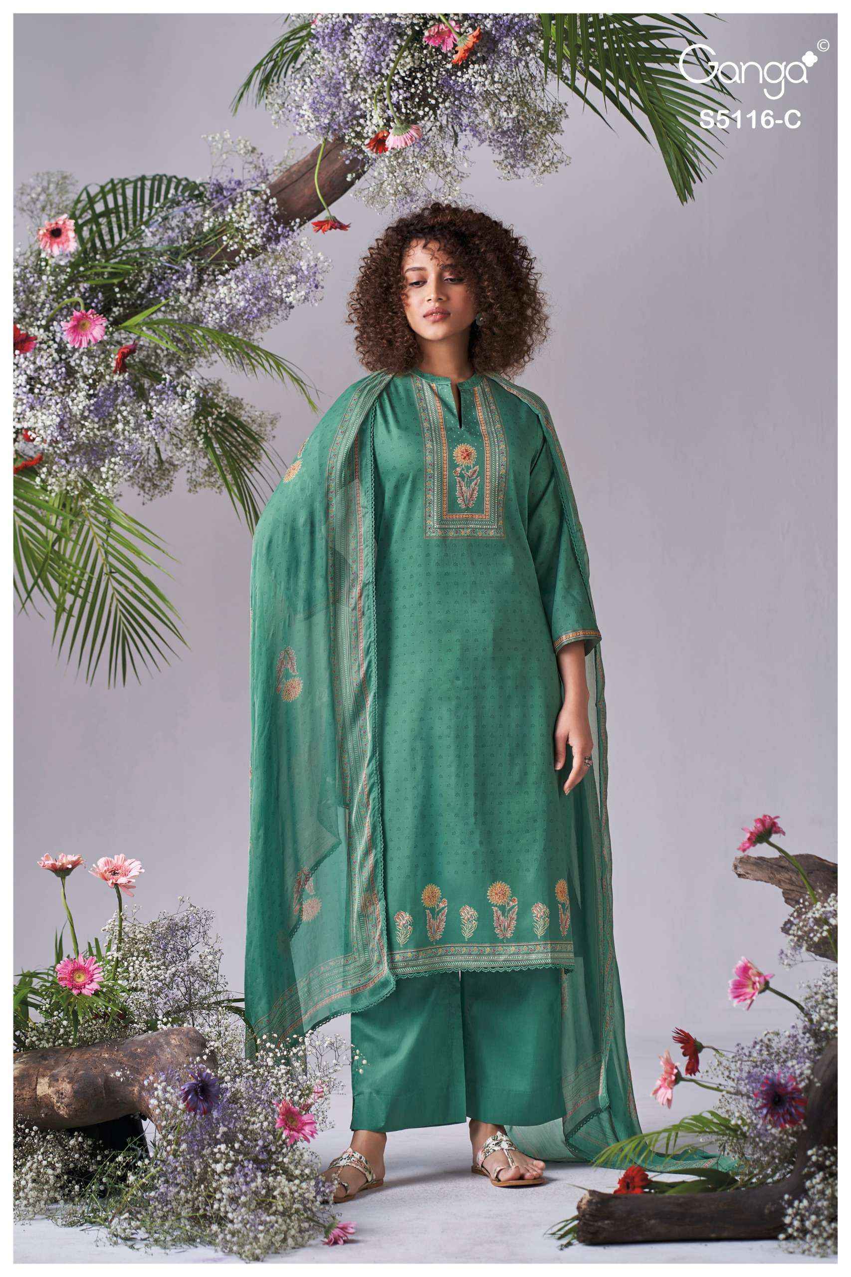 Ganga Elisia 5116 Satin Cotton Dress Material 4 pcs Catalogue