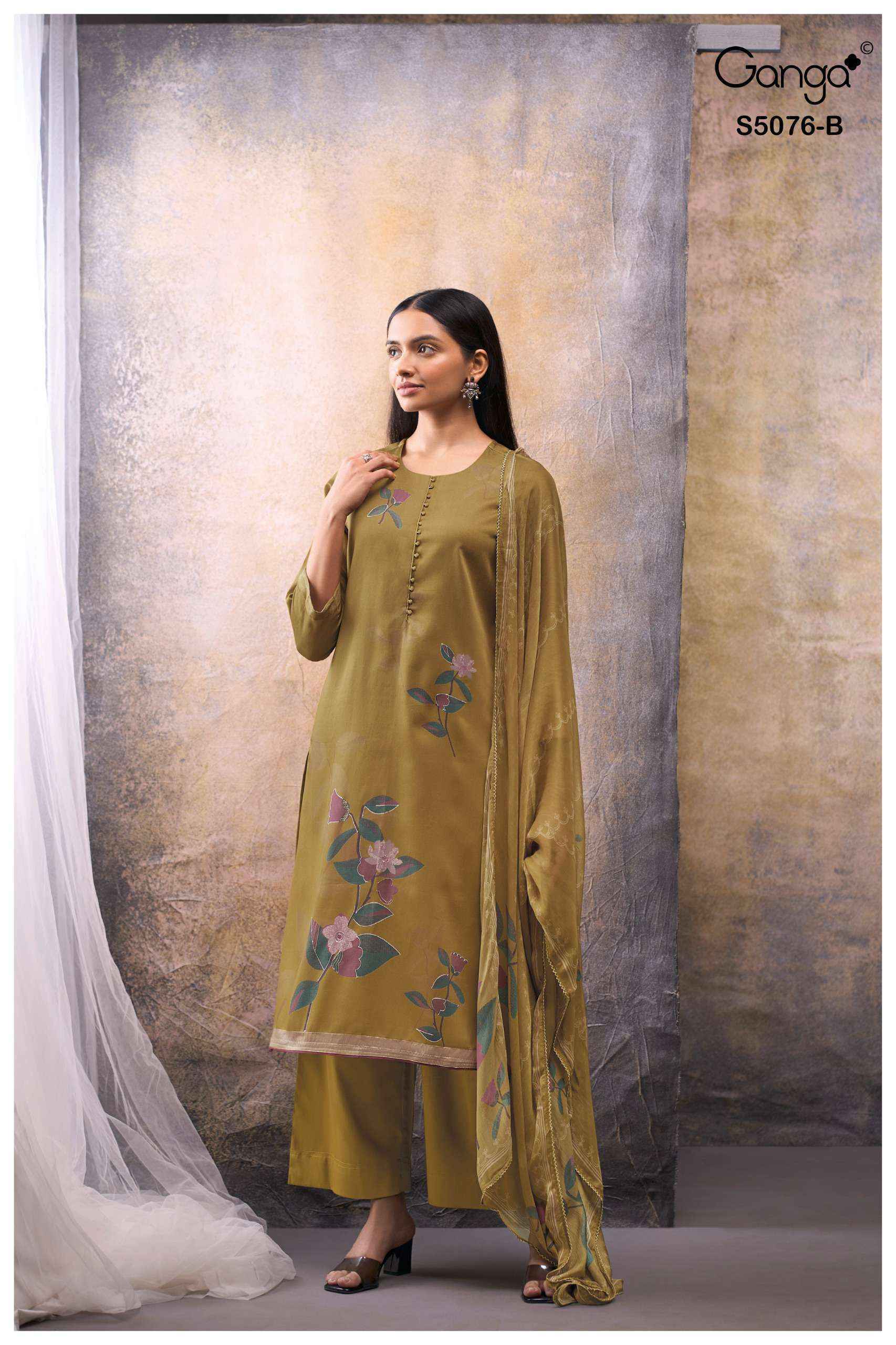 Ganga Evelia 5076 Satin Cotton Dress Material 4 pcs Catalogue