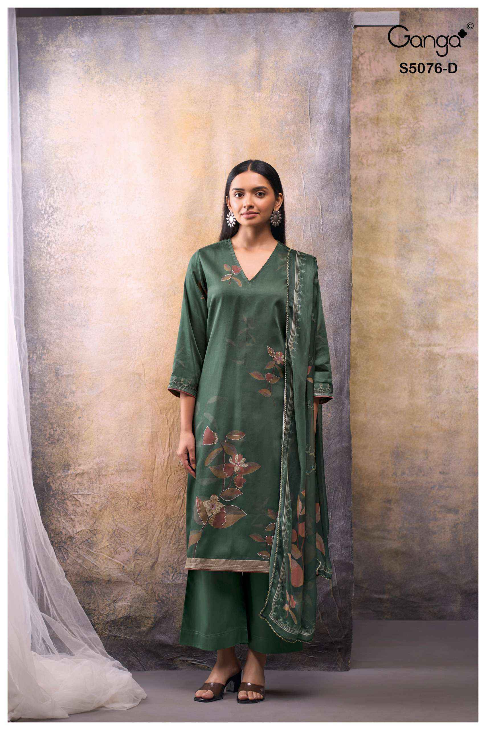 Ganga Evelia 5076 Satin Cotton Dress Material 4 pcs Catalogue