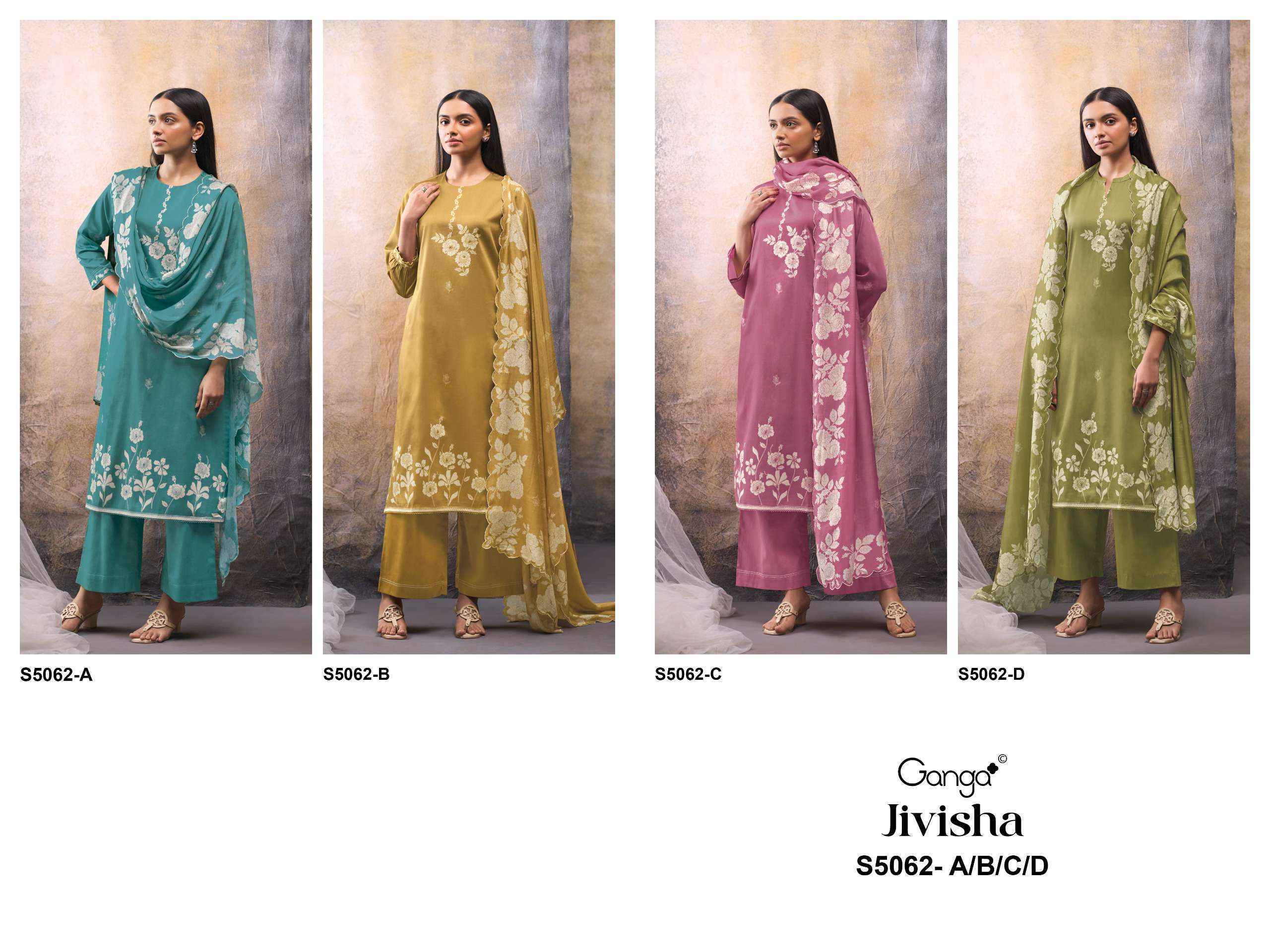Ganga Jivisha 5062 Cotton Satin Dress Material 4 pcs Catalogue