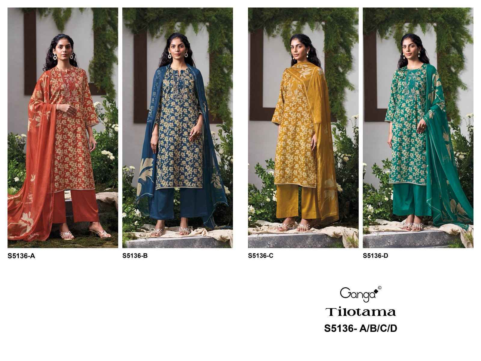 Ganga Tilotama 5136 Satin Cotton Dress Material 4 pcs Catalogue
