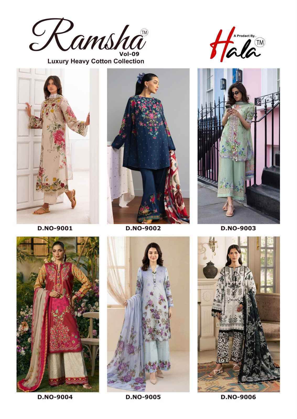 Hala Ramsha Vol 9 Cotton Dress Material 6 pcs Catalogue