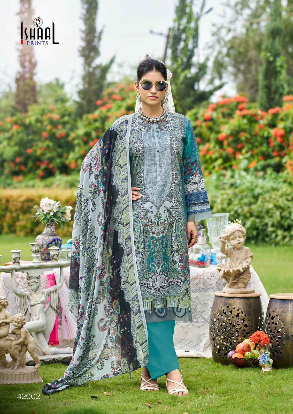 Ishaal Prints Gulmohar Vol 42 Lawn Cotton Dress Material 10 Pc Catalouge