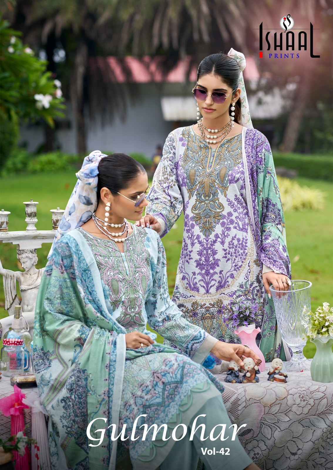 Ishaal Prints Gulmohar Vol 42 Lawn Cotton Dress Material 10 Pc Catalouge