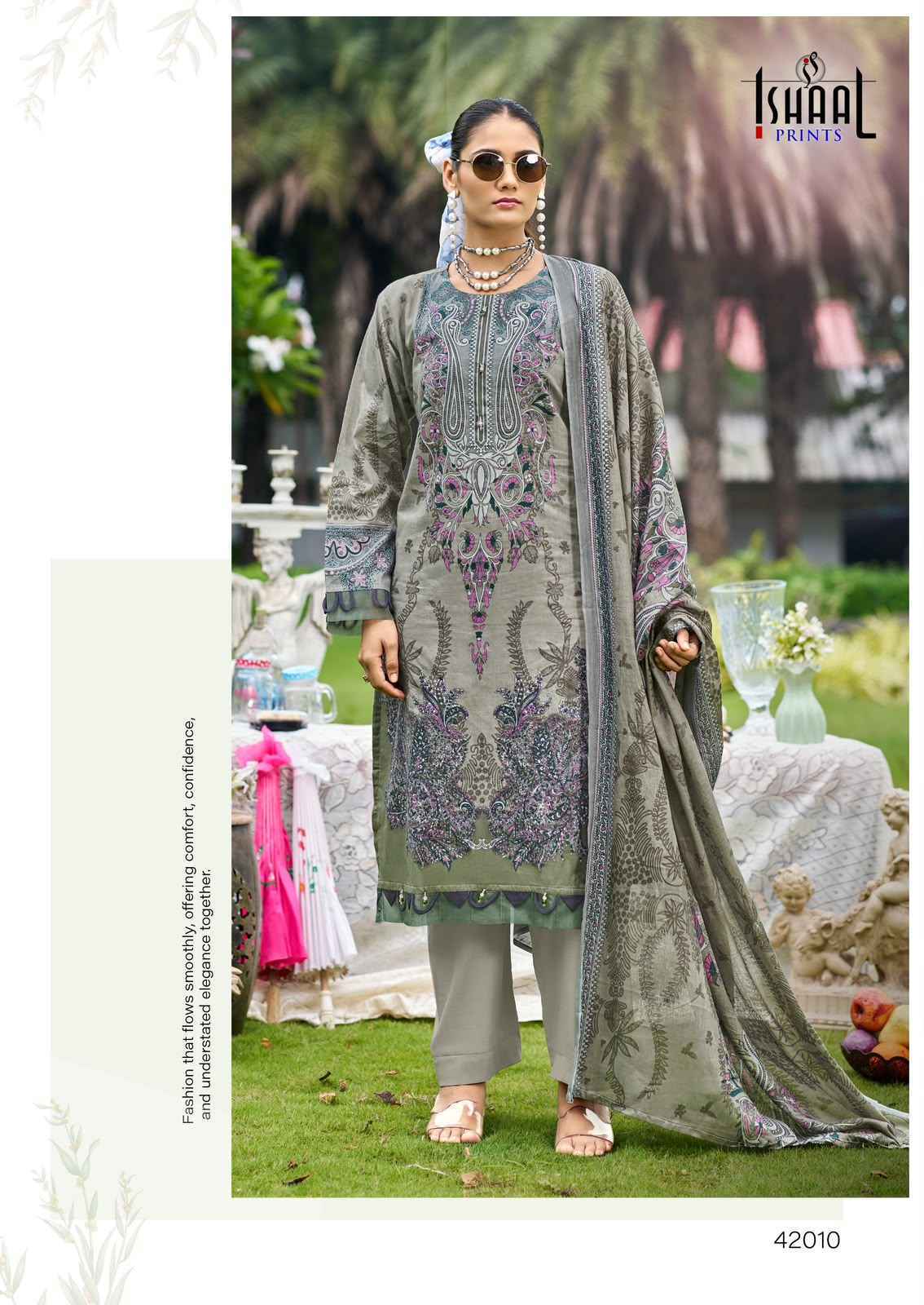 Ishaal Prints Gulmohar Vol 42 Lawn Cotton Dress Material 10 Pc Catalouge