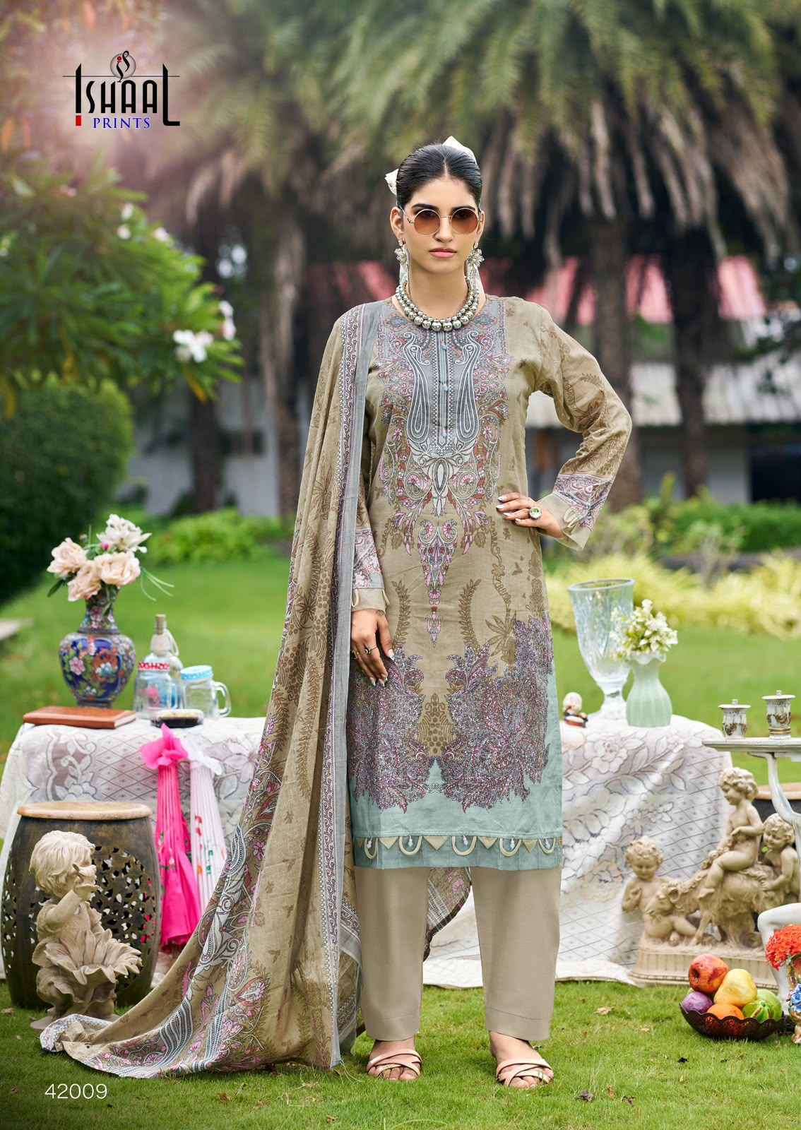 Ishaal Prints Gulmohar Vol 42 Lawn Cotton Dress Material 10 Pc Catalouge