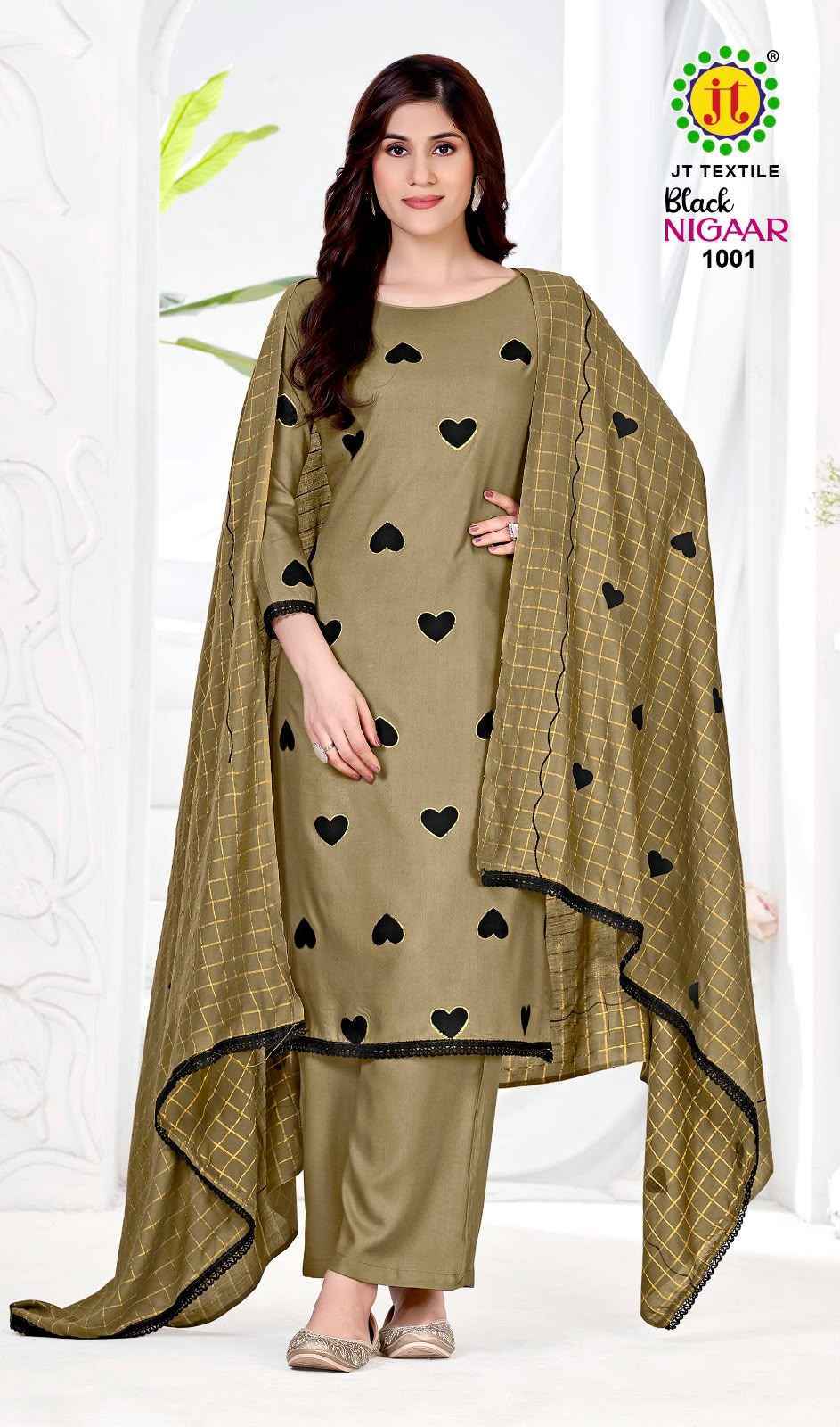 Jt Black Nigaar Rayon Dress Material 5 pcs Catalogue