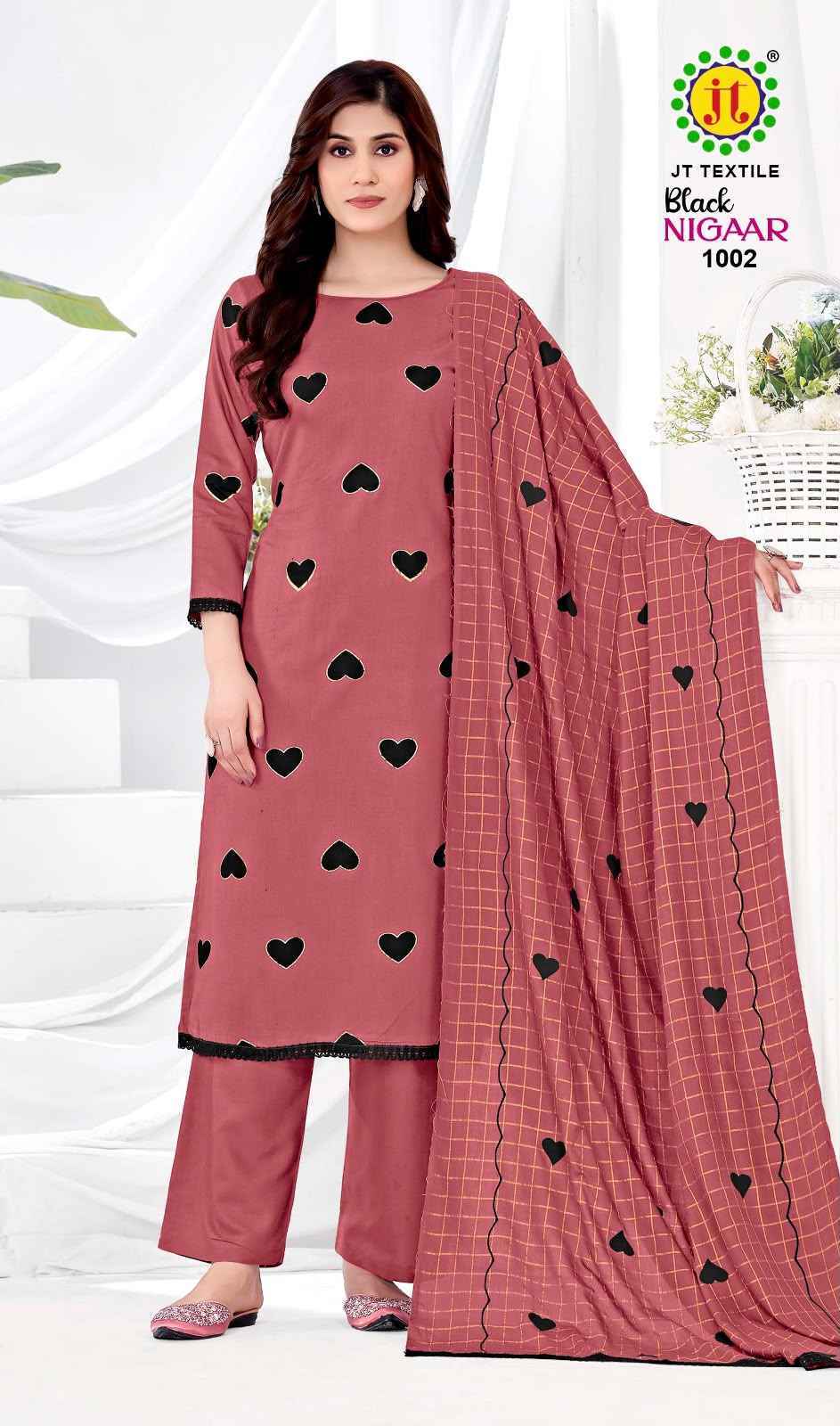 Jt Black Nigaar Rayon Dress Material 5 pcs Catalogue