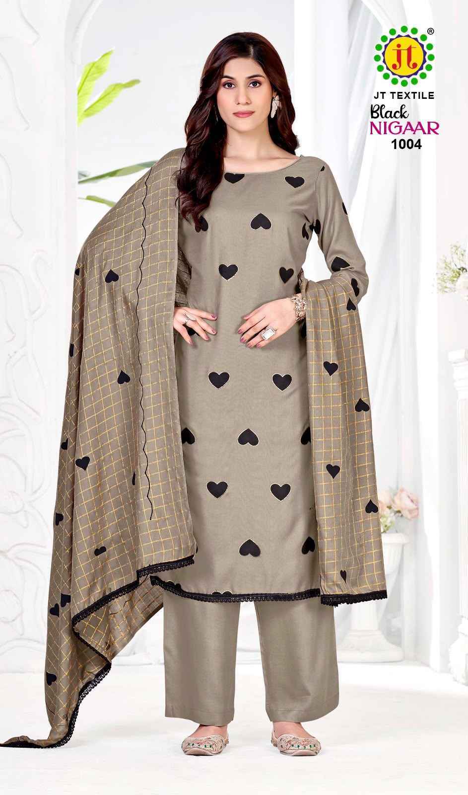 Jt Black Nigaar Rayon Dress Material 5 pcs Catalogue