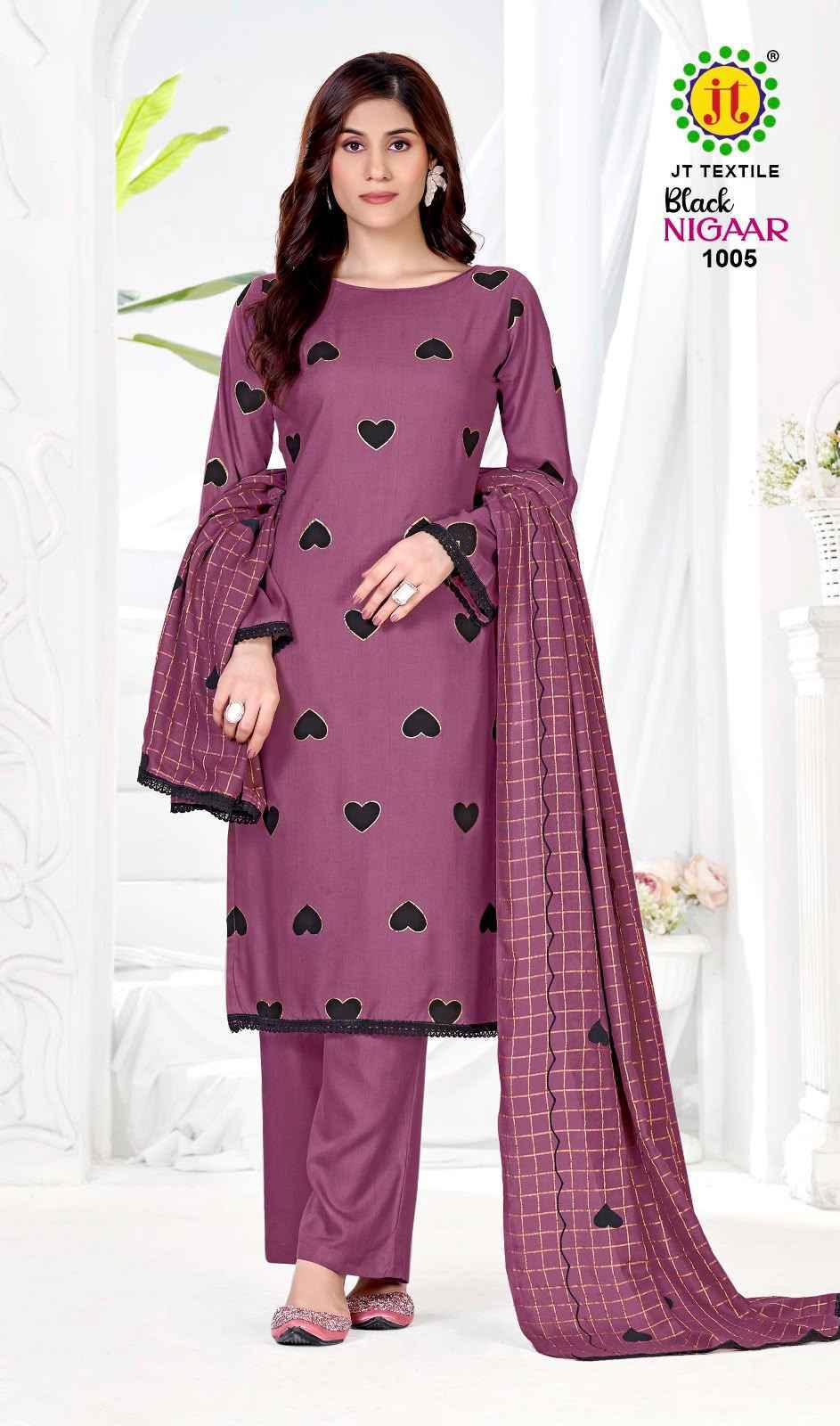Jt Black Nigaar Rayon Dress Material 5 pcs Catalogue