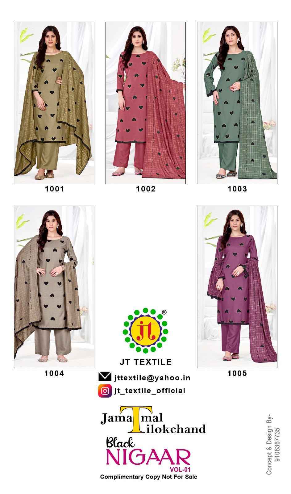 Jt Black Nigaar Rayon Dress Material 5 pcs Catalogue